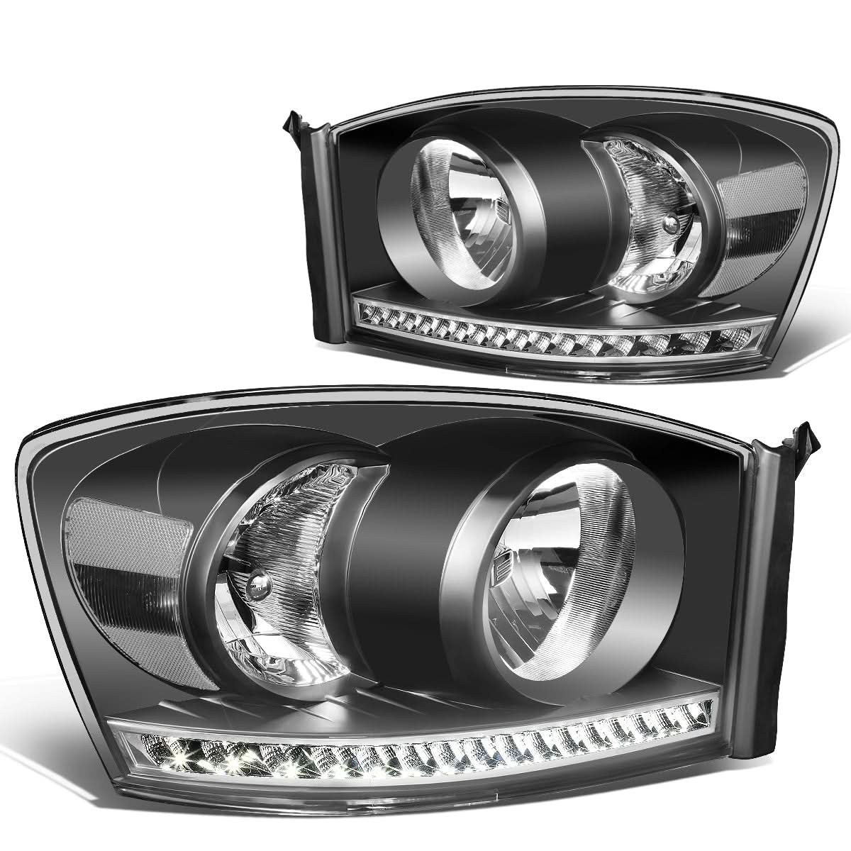 06-09 Dodge Ram LED DRL Headlights Black Housing Clear Corner