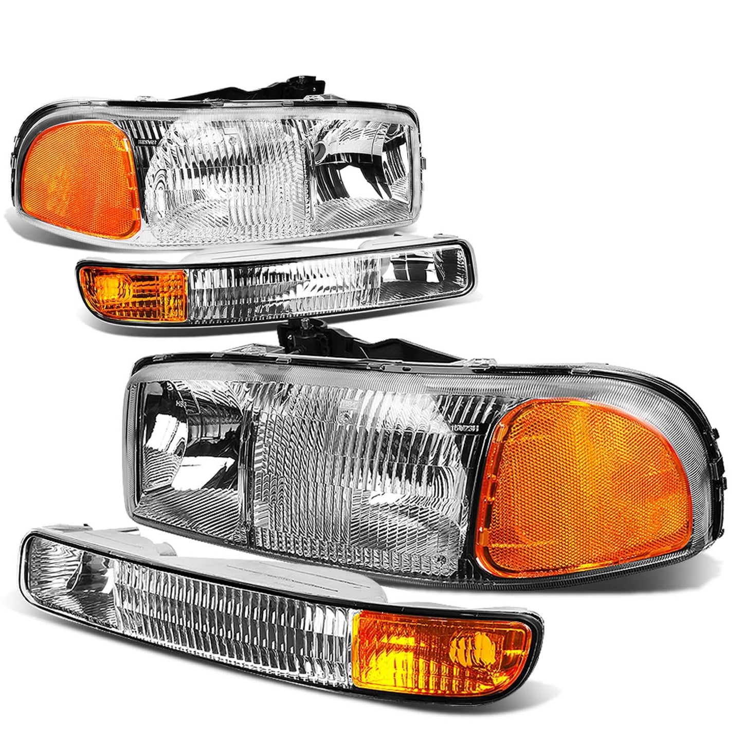 99-07 GMC Sierra OEM Style 4PC Chrome Headlights with Amber Corner