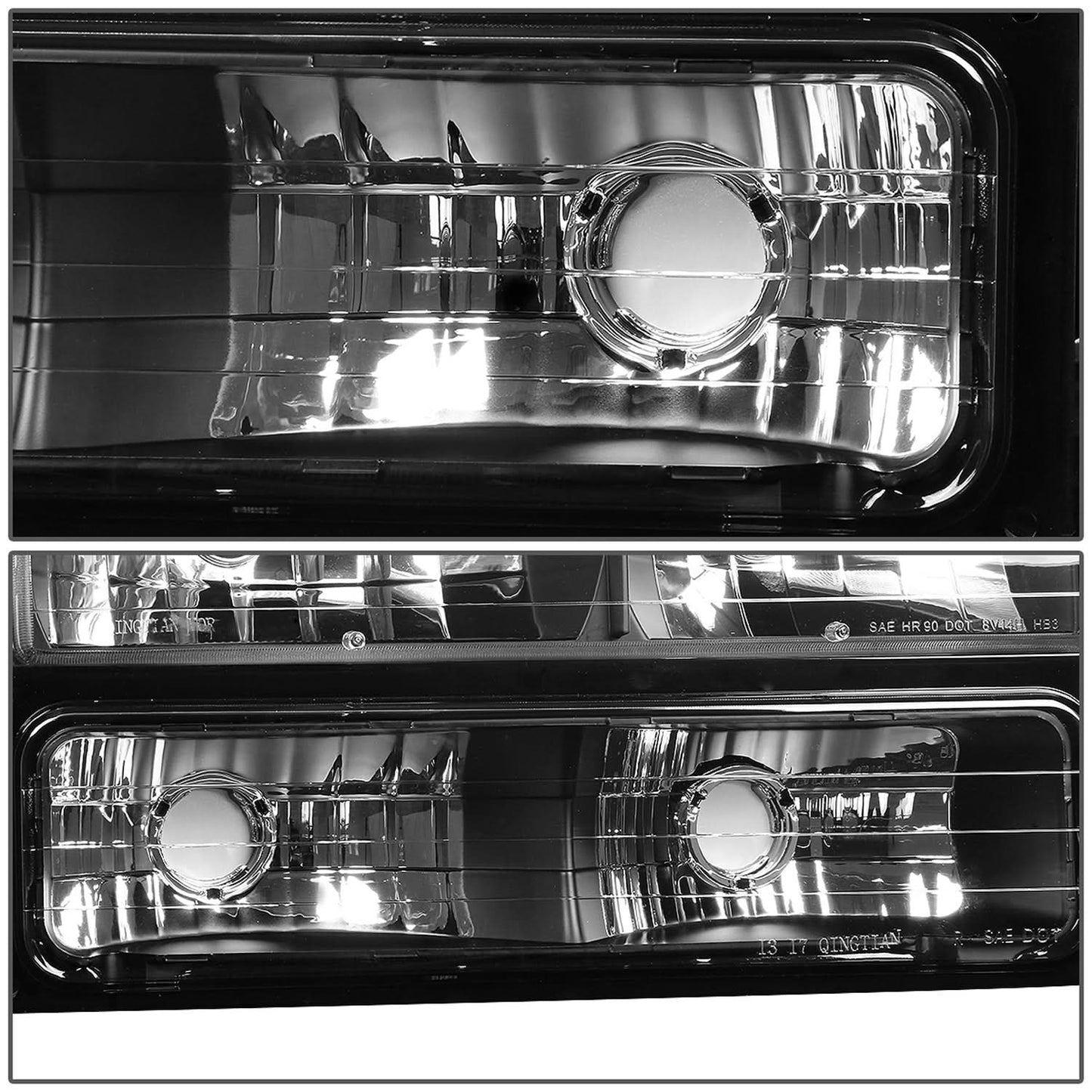 1994-2000 GMC C10 8PC Black Housing Amber Corner Headlights
