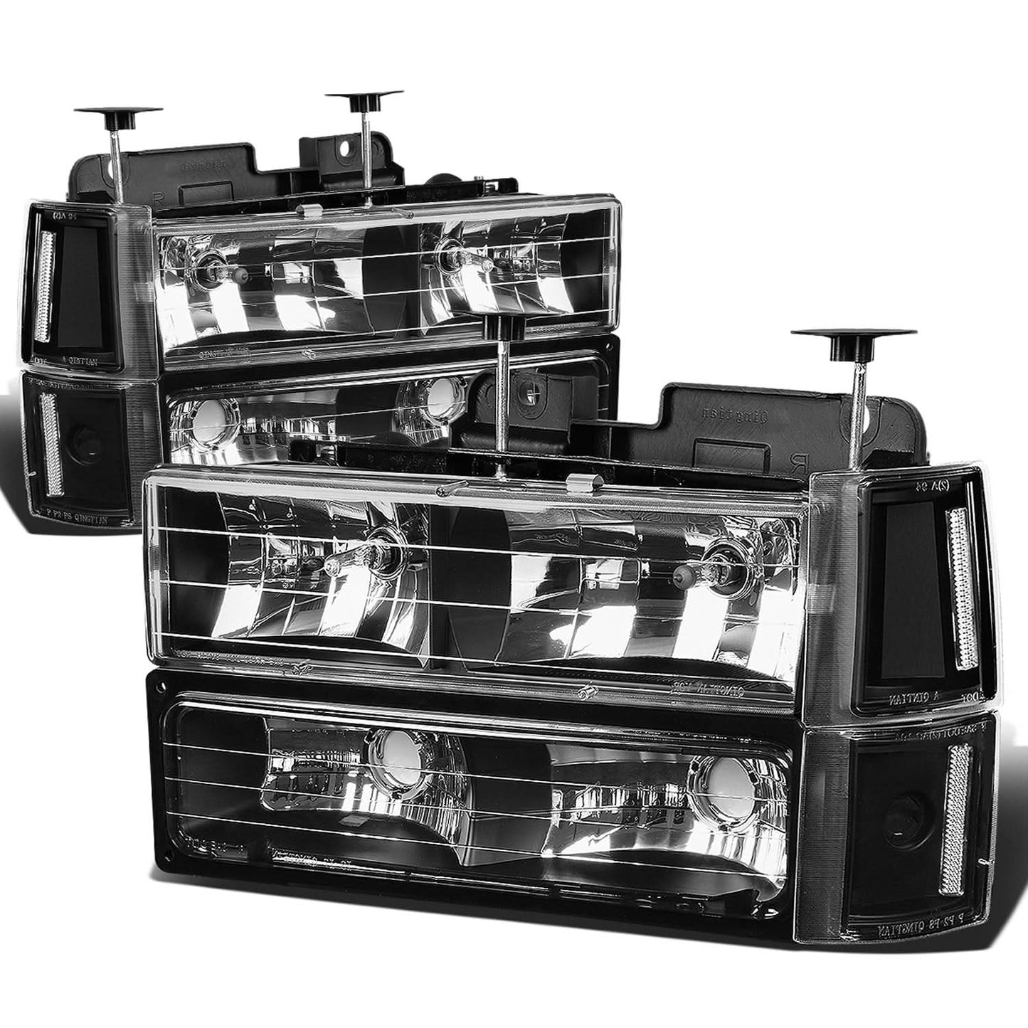 94-00 GMC C10 8PC Headlight Set - Black Housing Clear Corner