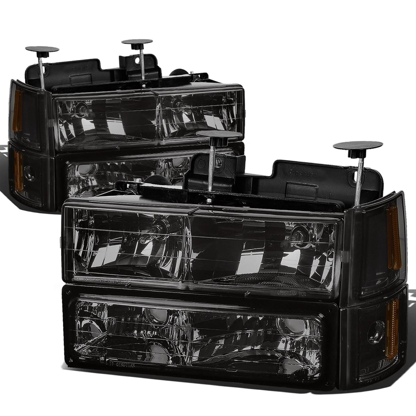 94-00 GMC C10 8PC Smoke Housing Headlight Set w/ Amber Corners