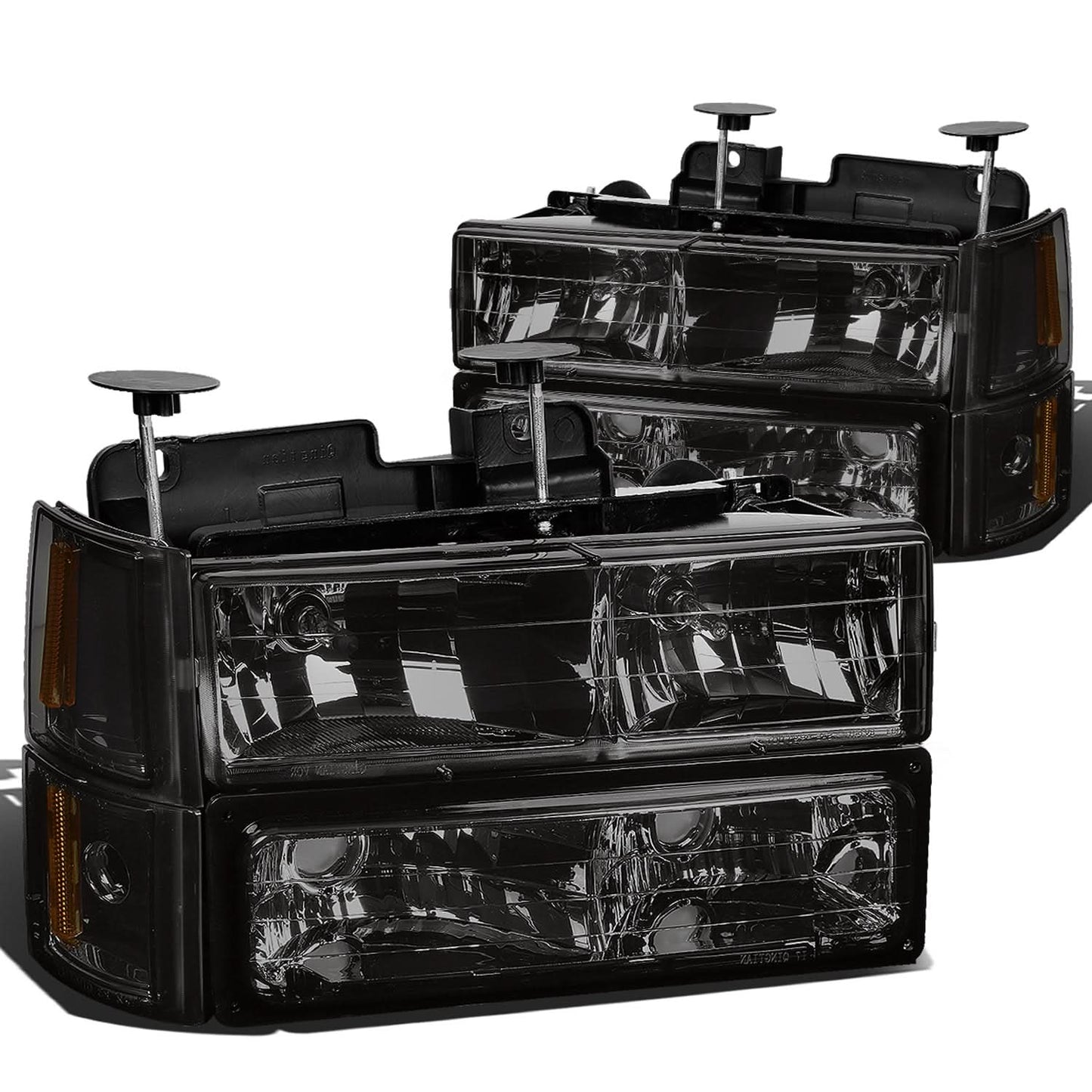 94-00 GMC C10 8PC Smoke Housing Headlight Set w/ Amber Corners