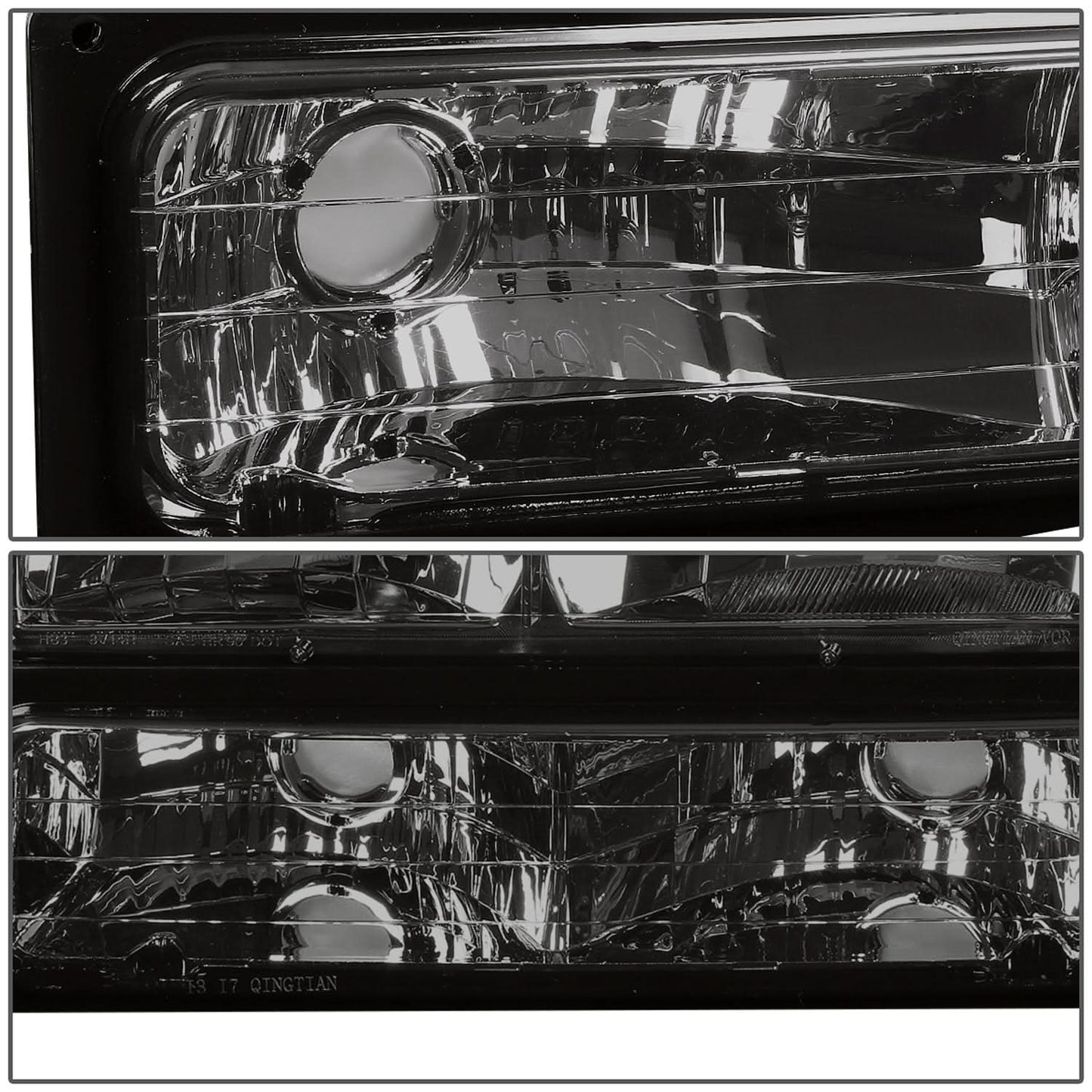 94-00 GMC C10 8PC Smoke Housing Headlight Set w/ Amber Corners