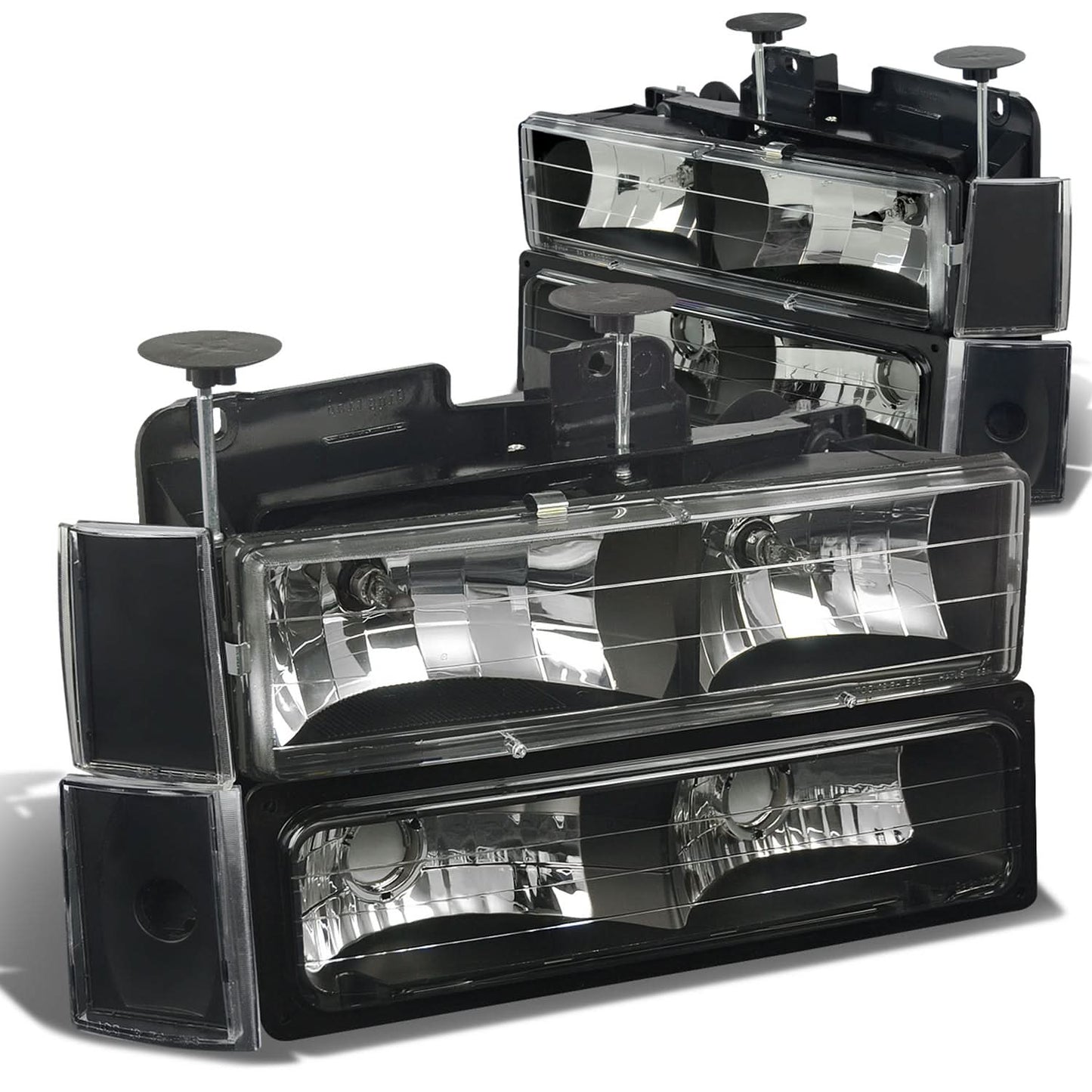 88-93 Chevrolet C10 Black Housing Clear Corner Headlights 8PC Set