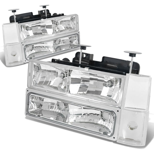 88-93 Chevrolet C10 Chrome Housing Clear Corner 8PC Headlight Set