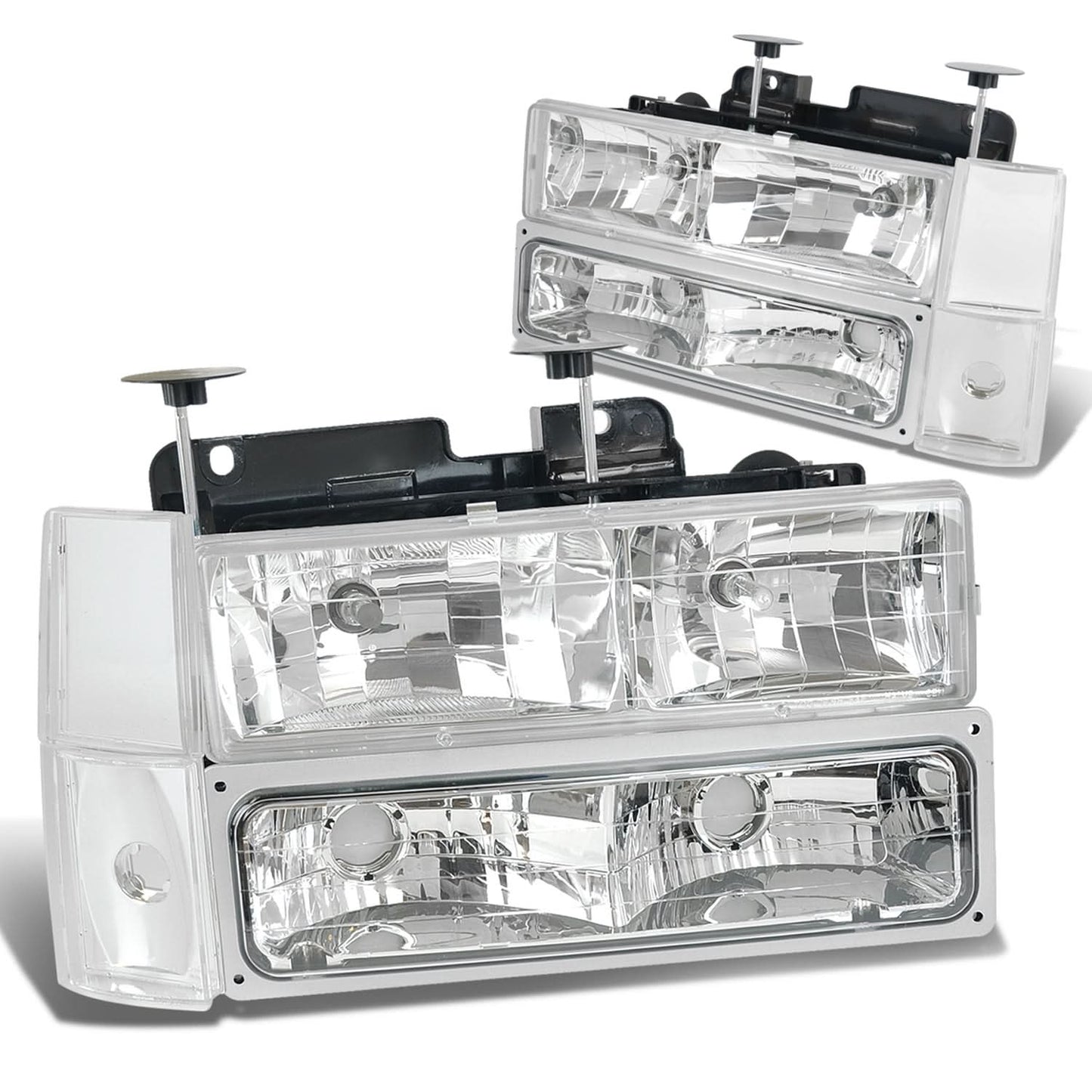 88-93 Chevrolet C10 Chrome Housing Clear Corner 8PC Headlight Set
