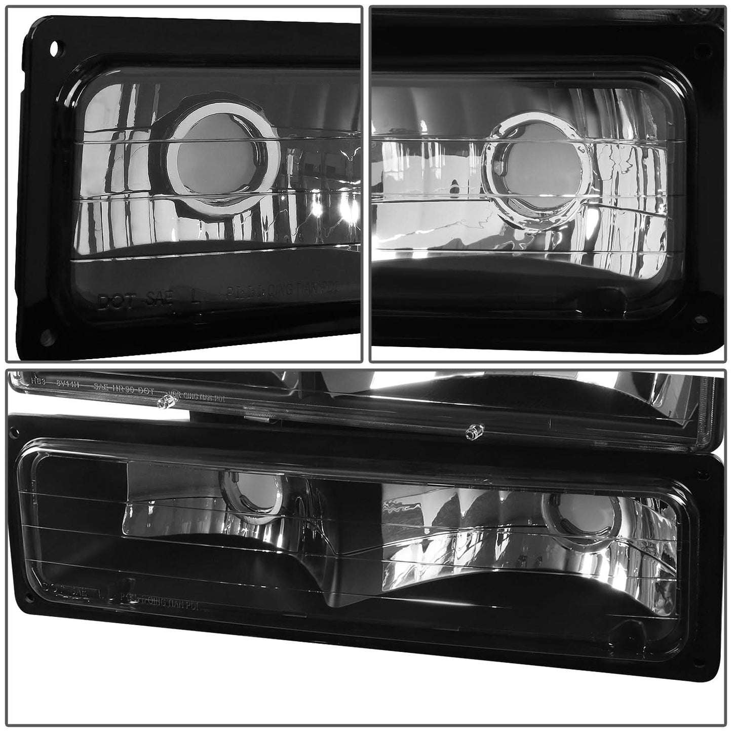 94-98 Chevrolet C10 Black Housing Headlights with Clear Corners 8PC