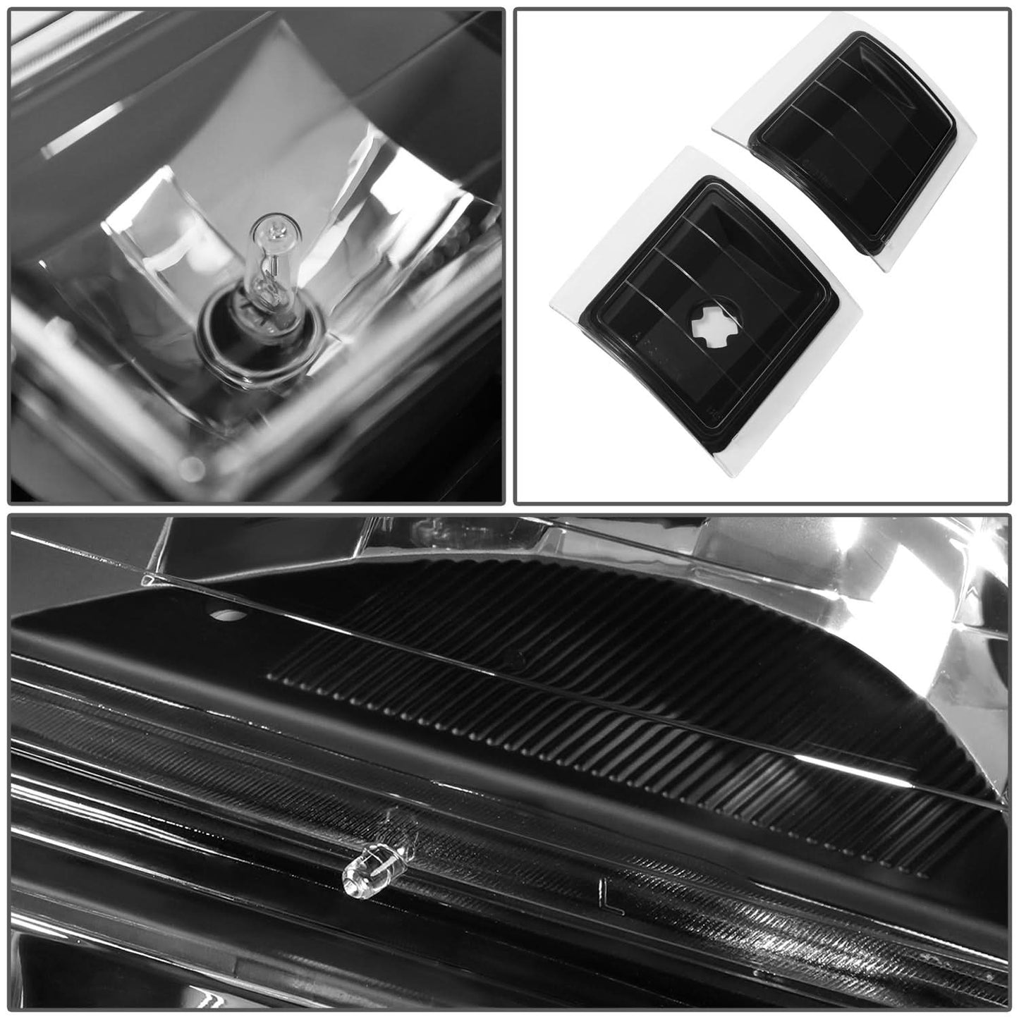 94-98 Chevrolet C10 Black Housing Headlights with Clear Corners 8PC