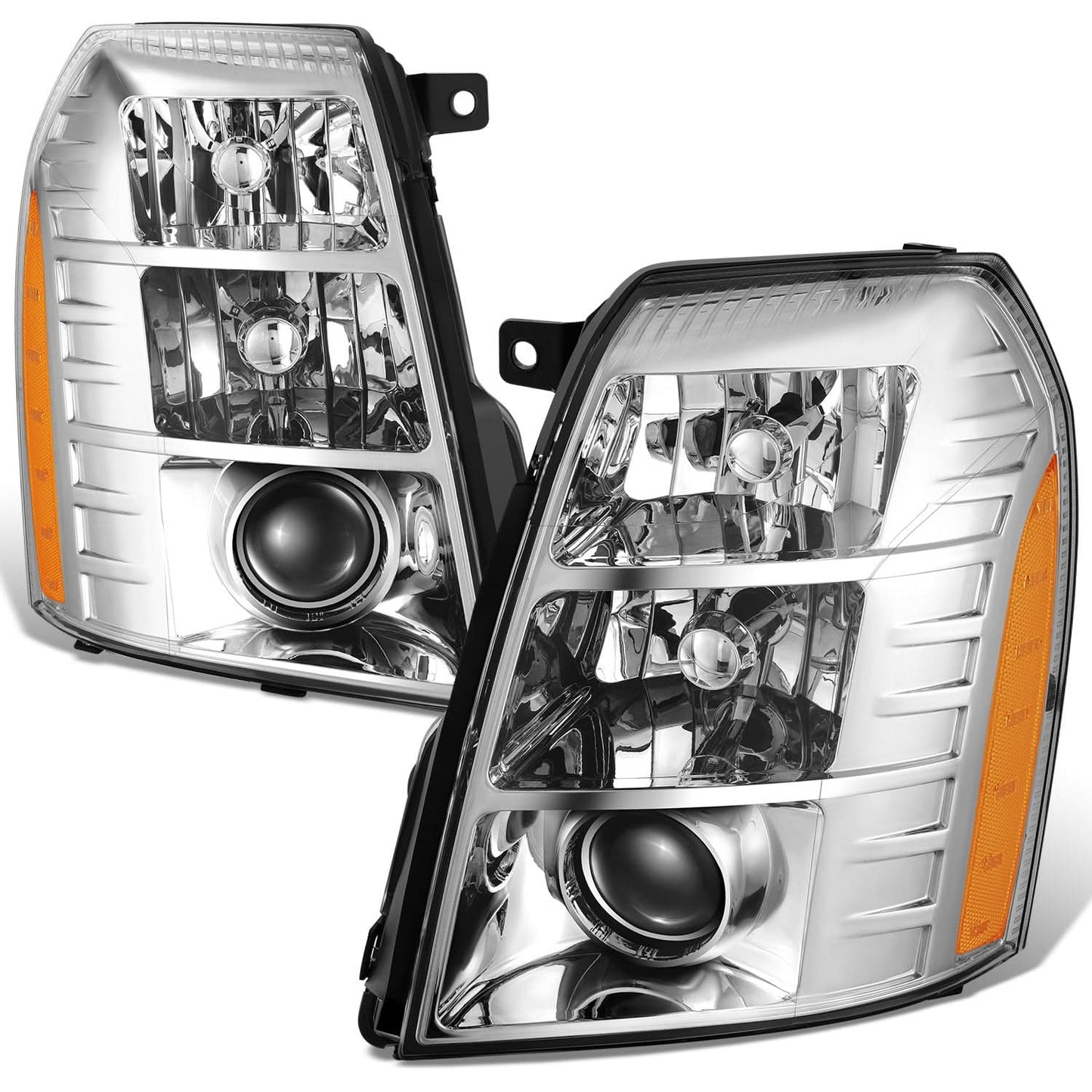 2007-2014 Cadillac Escalade Chrome Headlights with Amber Corner