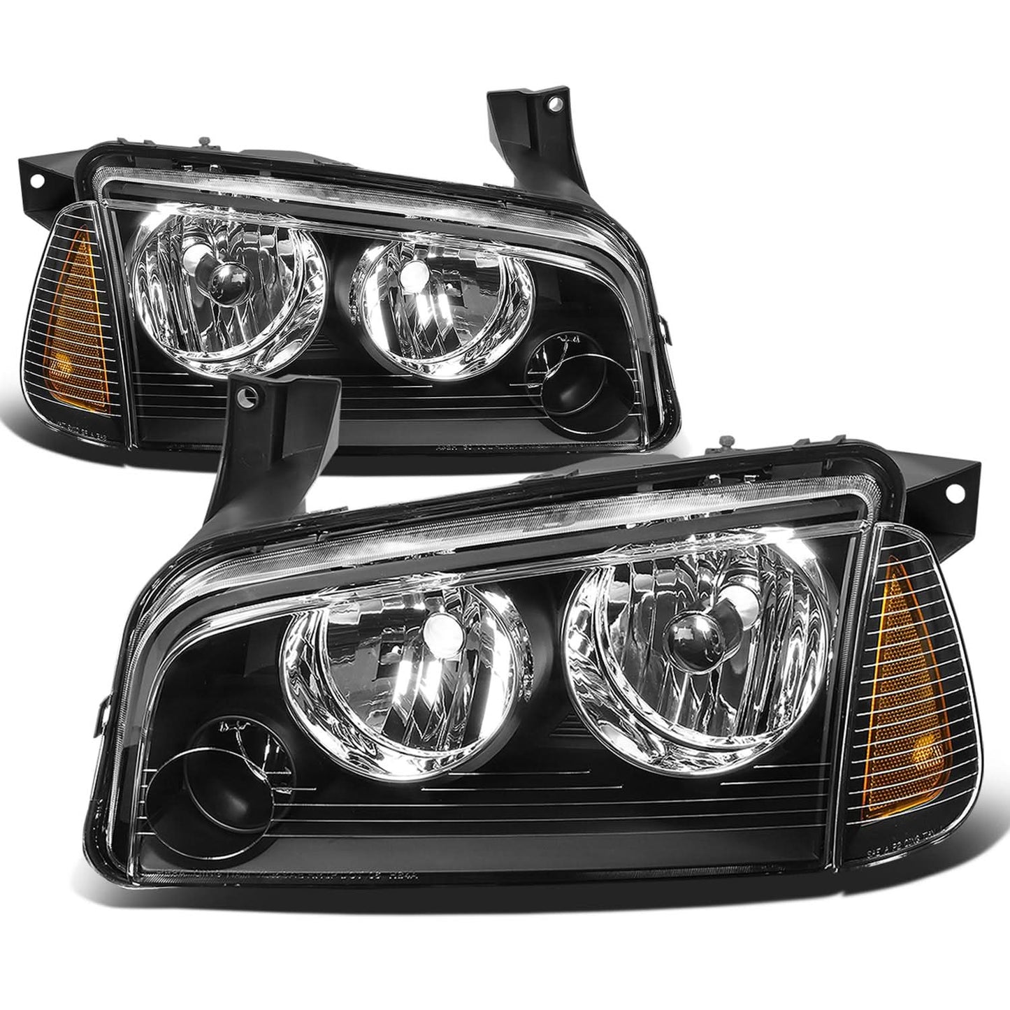 06-10 Dodge Charger 4PC Black Housing Amber Corner Headlights