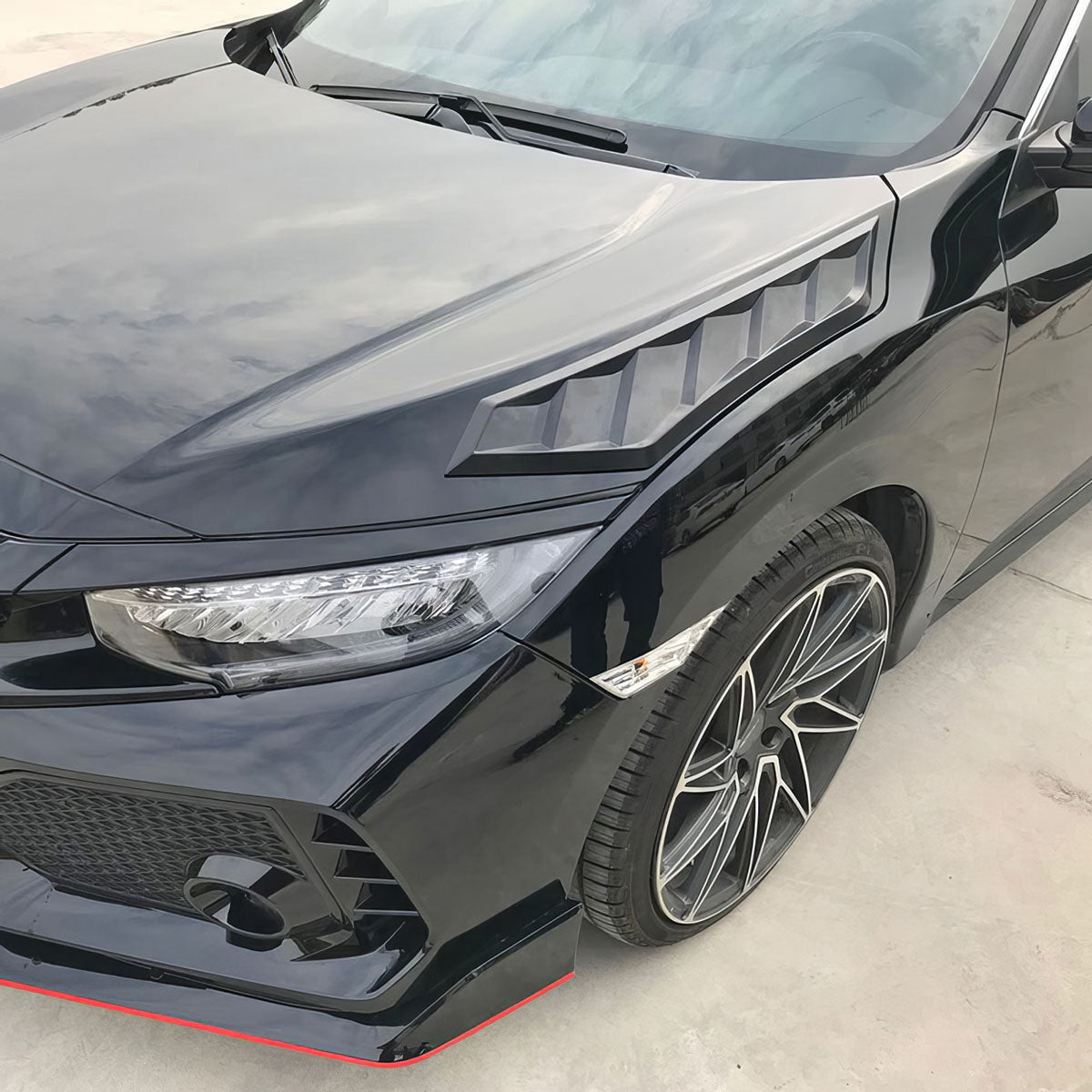 2016-2020 Honda Civic 10th Gen V2 Style Black Hood Vents ABS