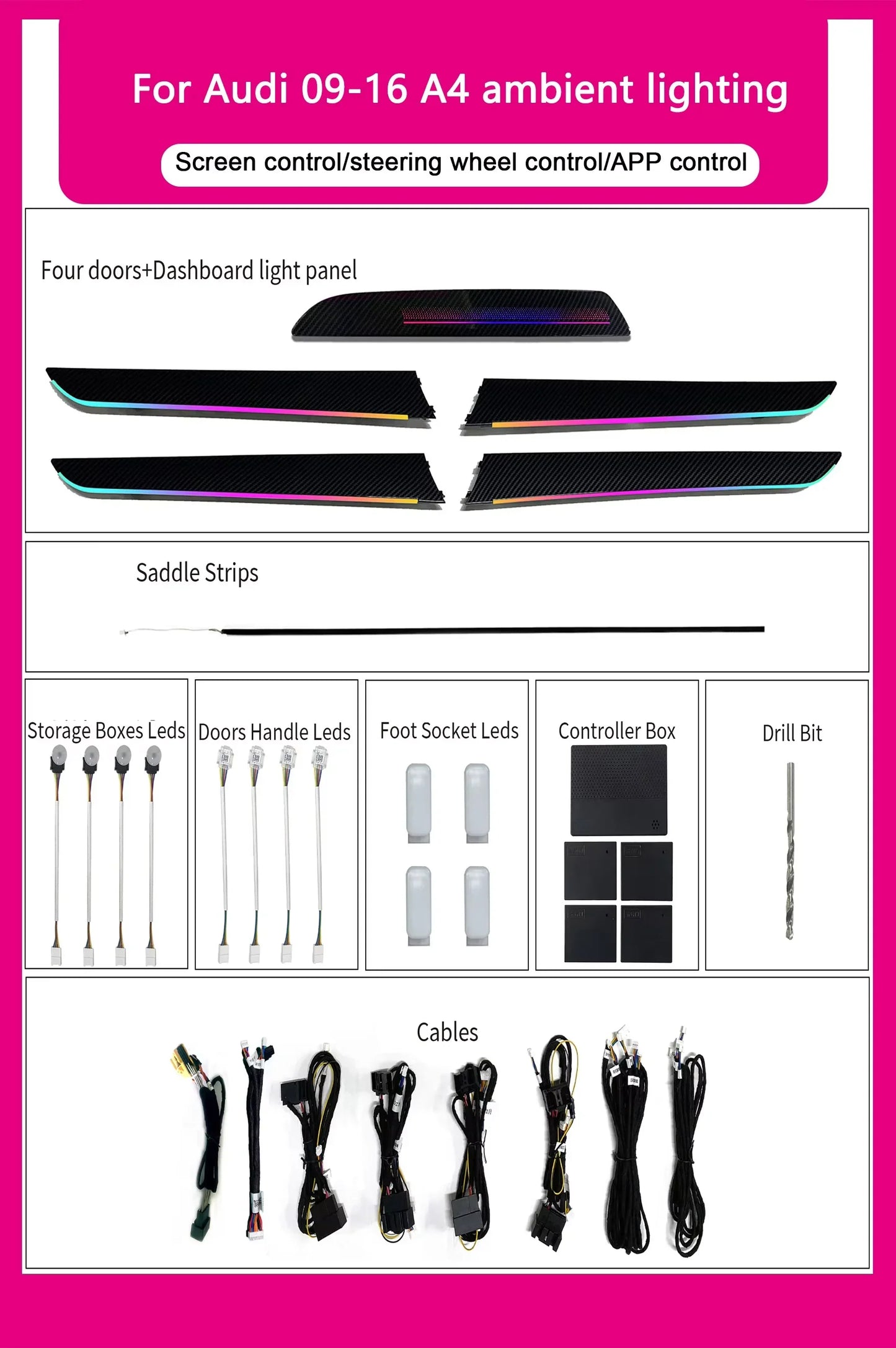 Audi A4 B8 Interior 64-Color Symphony LED Ambient Light Kit 2009 - 2016