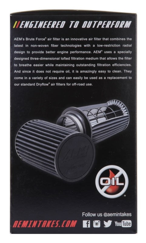 AEM Induction AEM Replacement Universal DryFlow Round Tapered Filter 4in Flg ID/5.125in Top OD/6.5in Base OD/9in H 21-3059BF