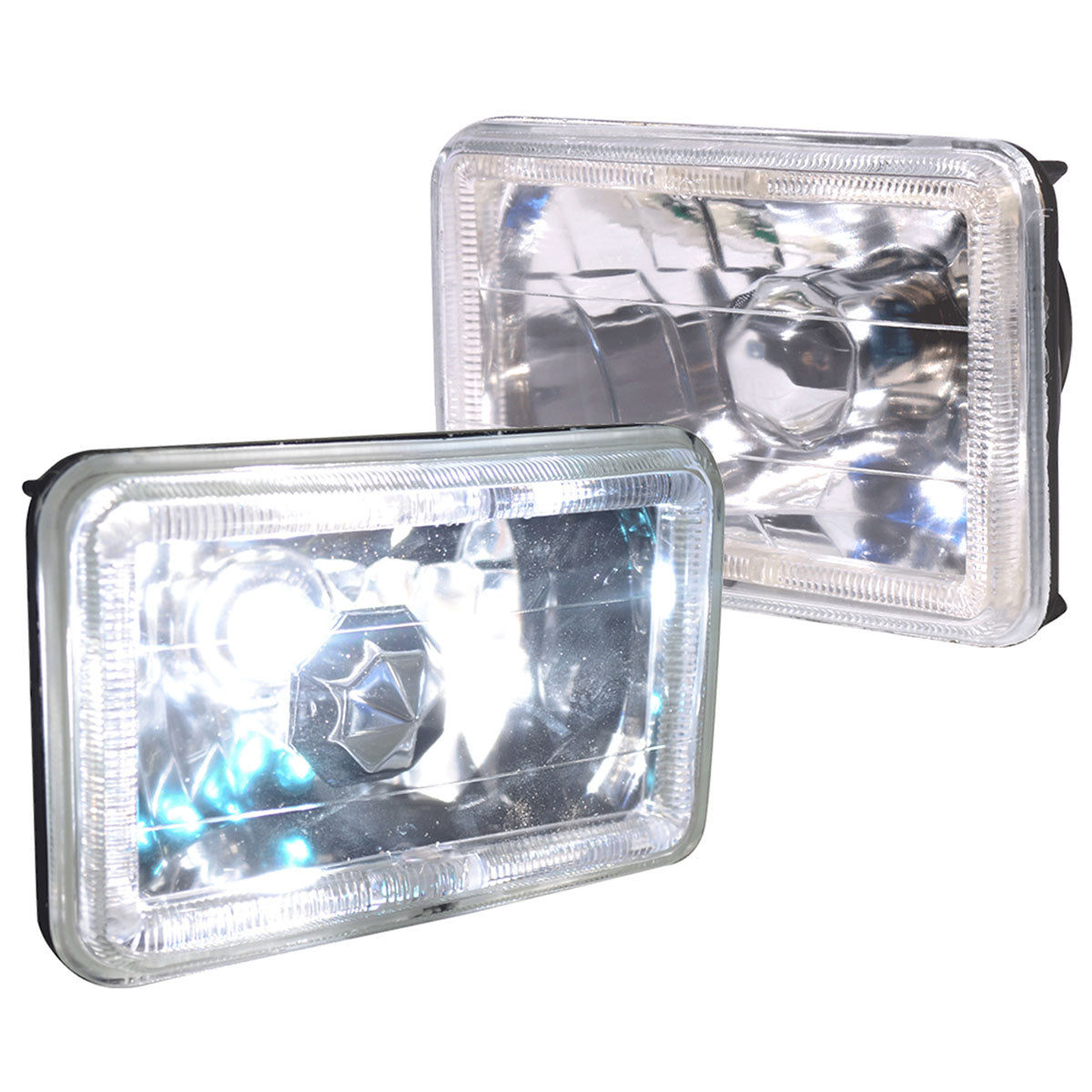Universal 4X6 Square H4 Diamond Cut Style Clear Lens Headlight