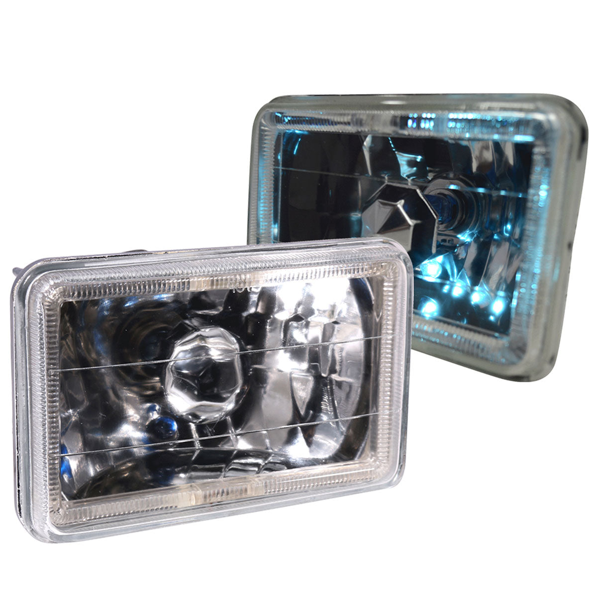Universal 4X6 Square H4 Diamond Cut Style Clear Lens Headlight