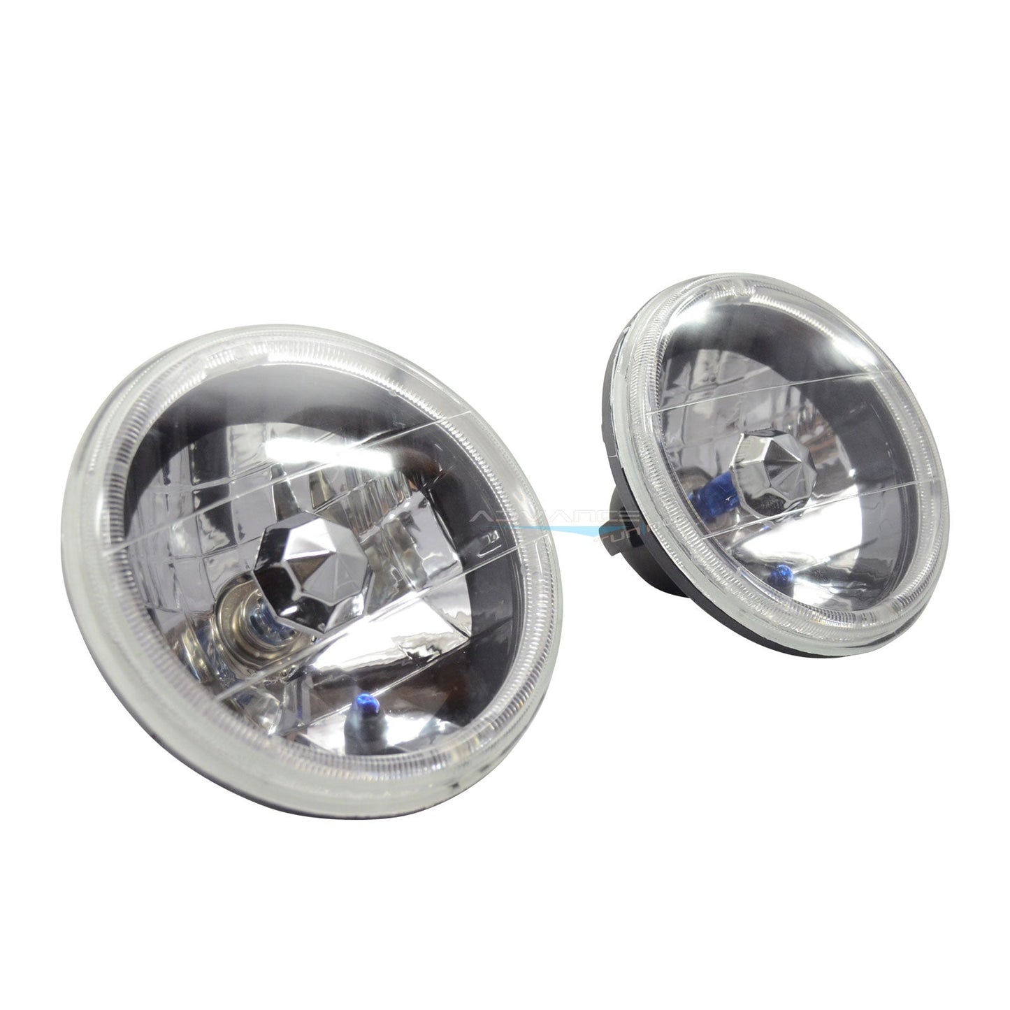 7in Round H4 Headlight w/ Halo Halogen Bulb Clear Lens Blue City Light