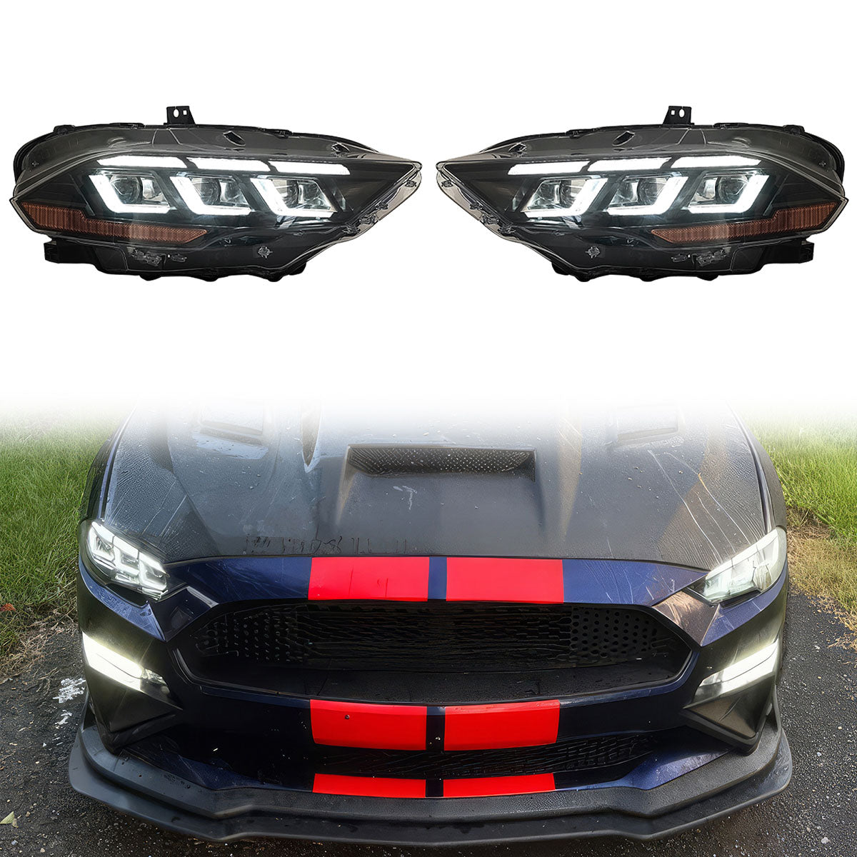 2018-2023 Ford Mustang EcoBoost GT V6 2024 Style Switchback Headlights