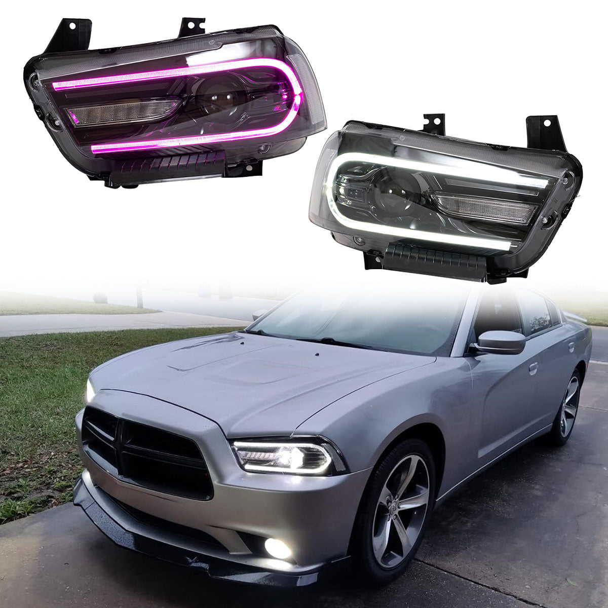 2011-2014 Dodge Charger DRL LED Headlights Lamps with 8 Colors