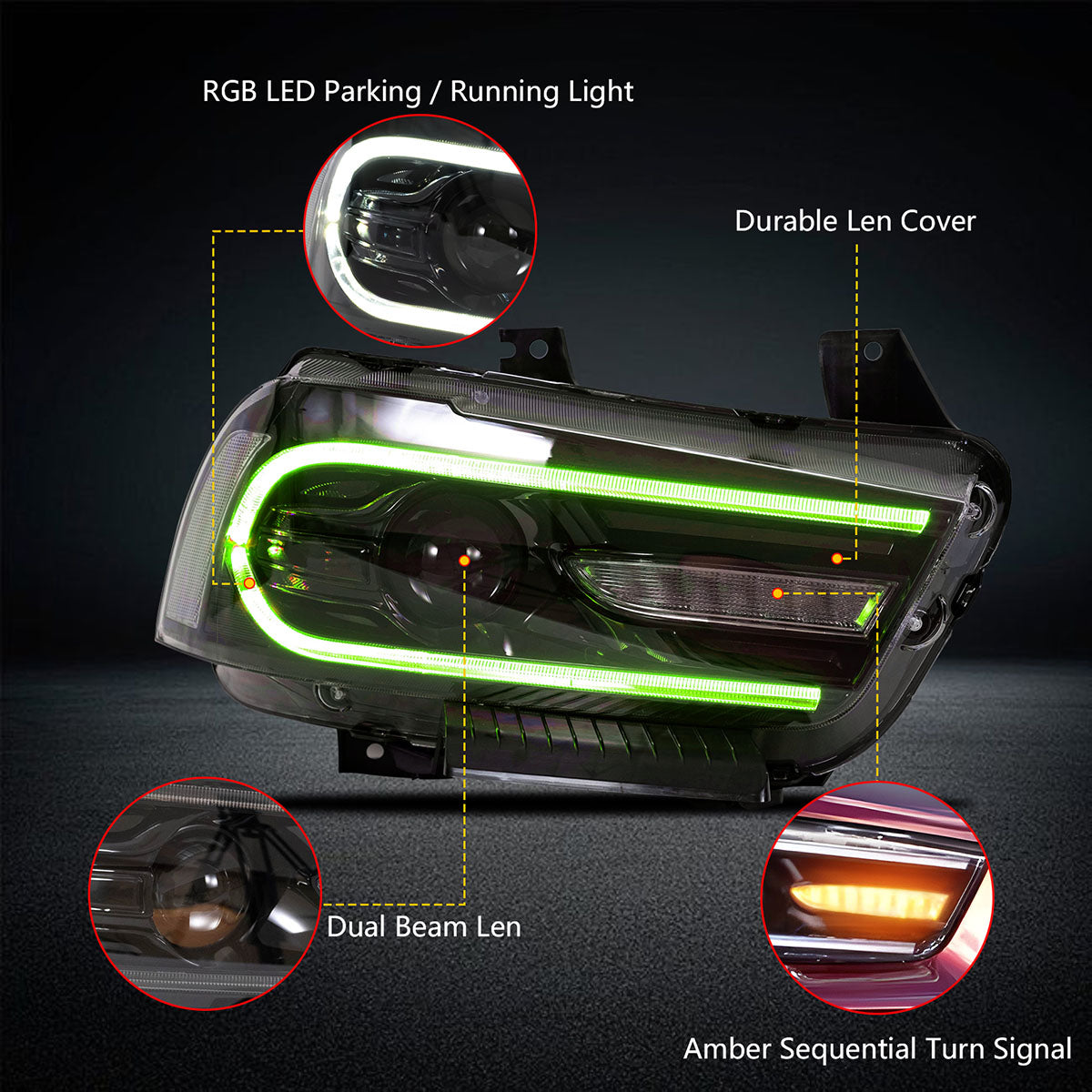 2011-2014 Dodge Charger DRL LED Headlights Lamps with 8 Colors
