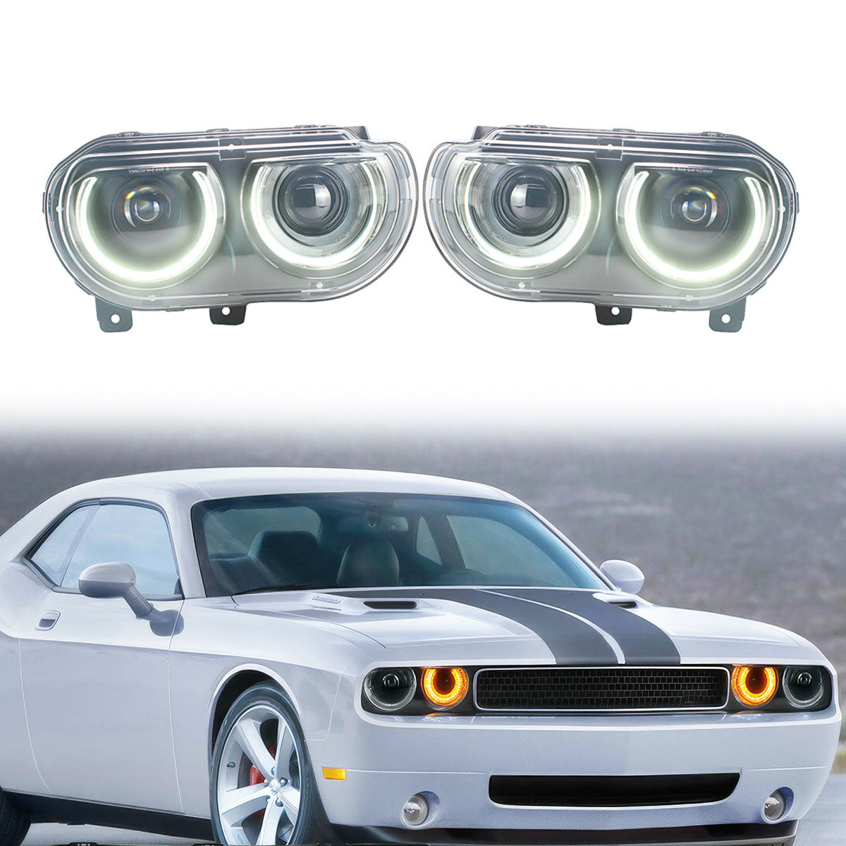 Fits 08-14 Dodge Challenger Headlights w/ Sequentail Dual Beam