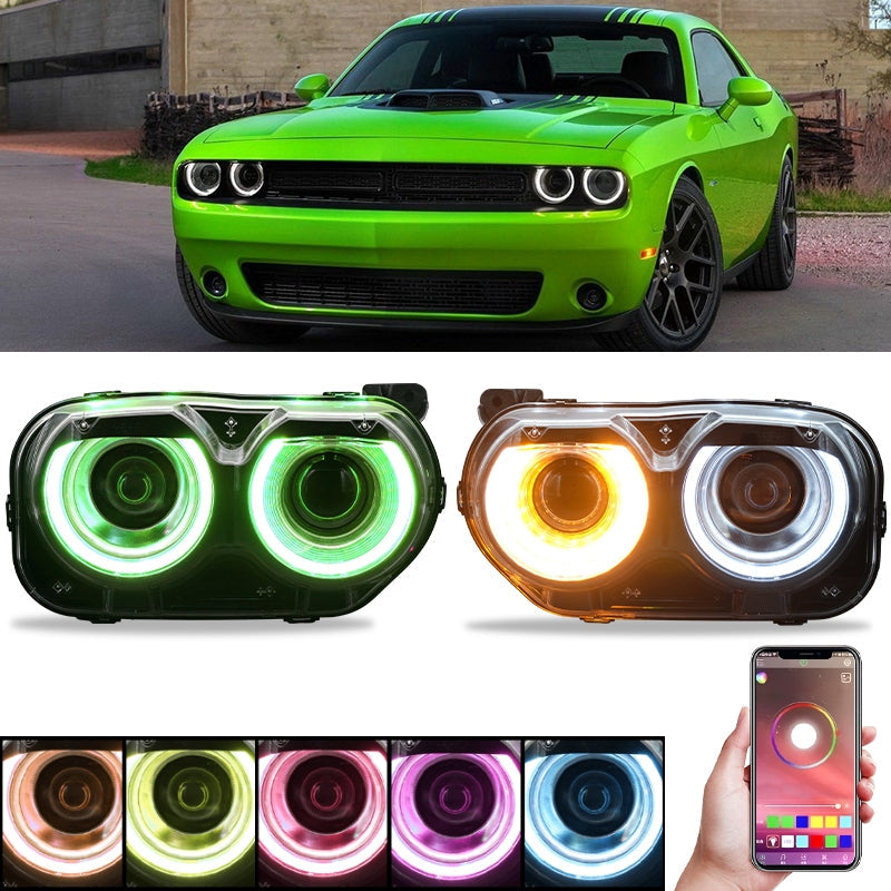 2015-2023 Dodge Challenger RGB DRL LED Headlights Lamps with 10 Colors