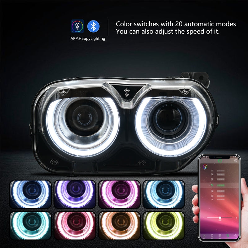 2015-2023 Dodge Challenger RGB DRL LED Headlights Lamps with 10 Colors