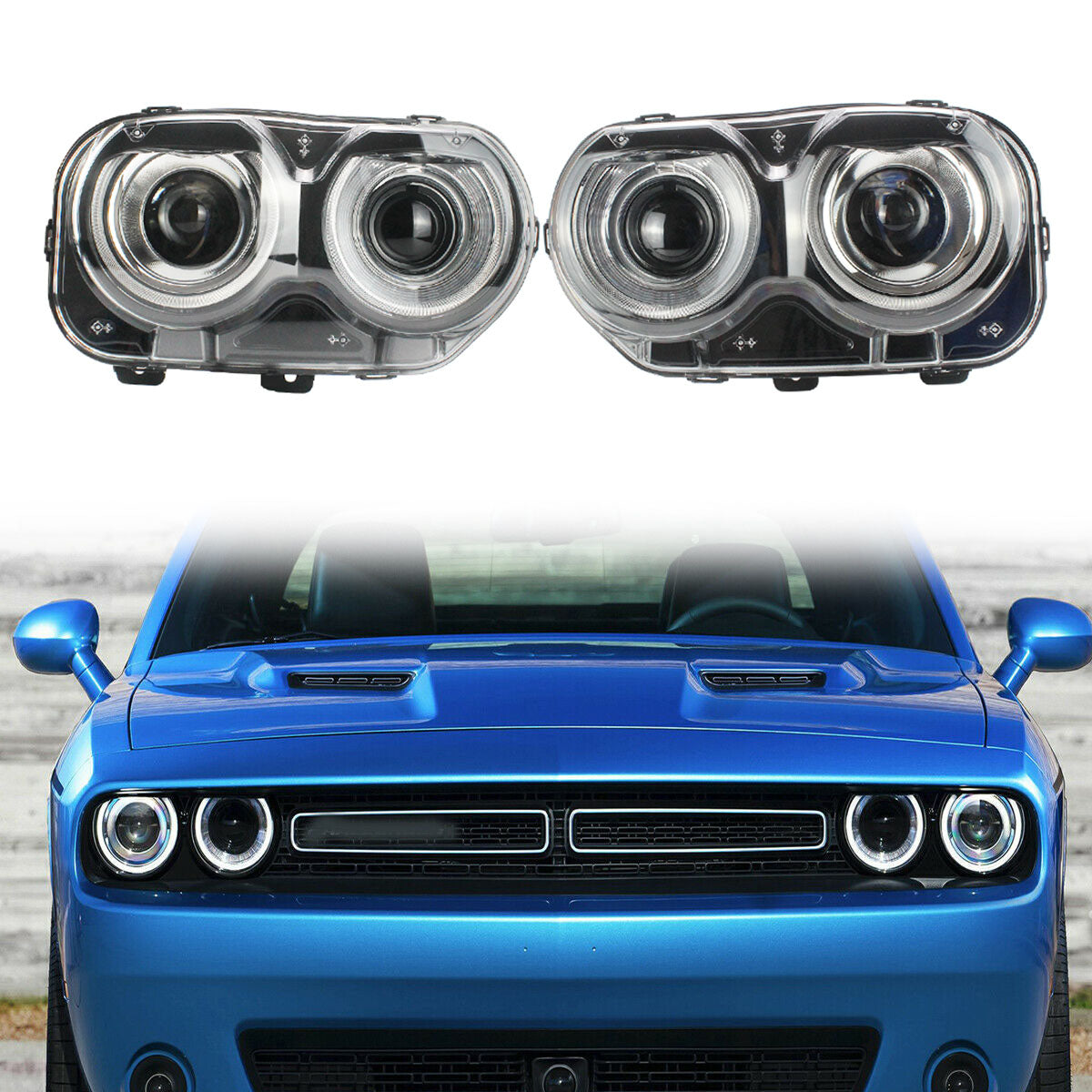 Fits 15-23 Dodge Challenger Sequential LED Halo DRL  Headlights