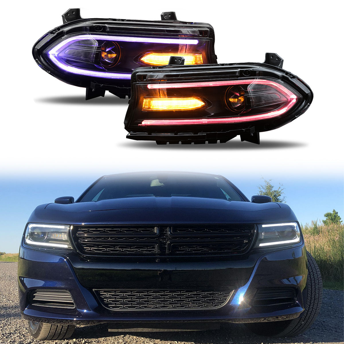 2015-2023 Dodge Charger DRL LED Headlights Left Right Side w/ 7 Colors