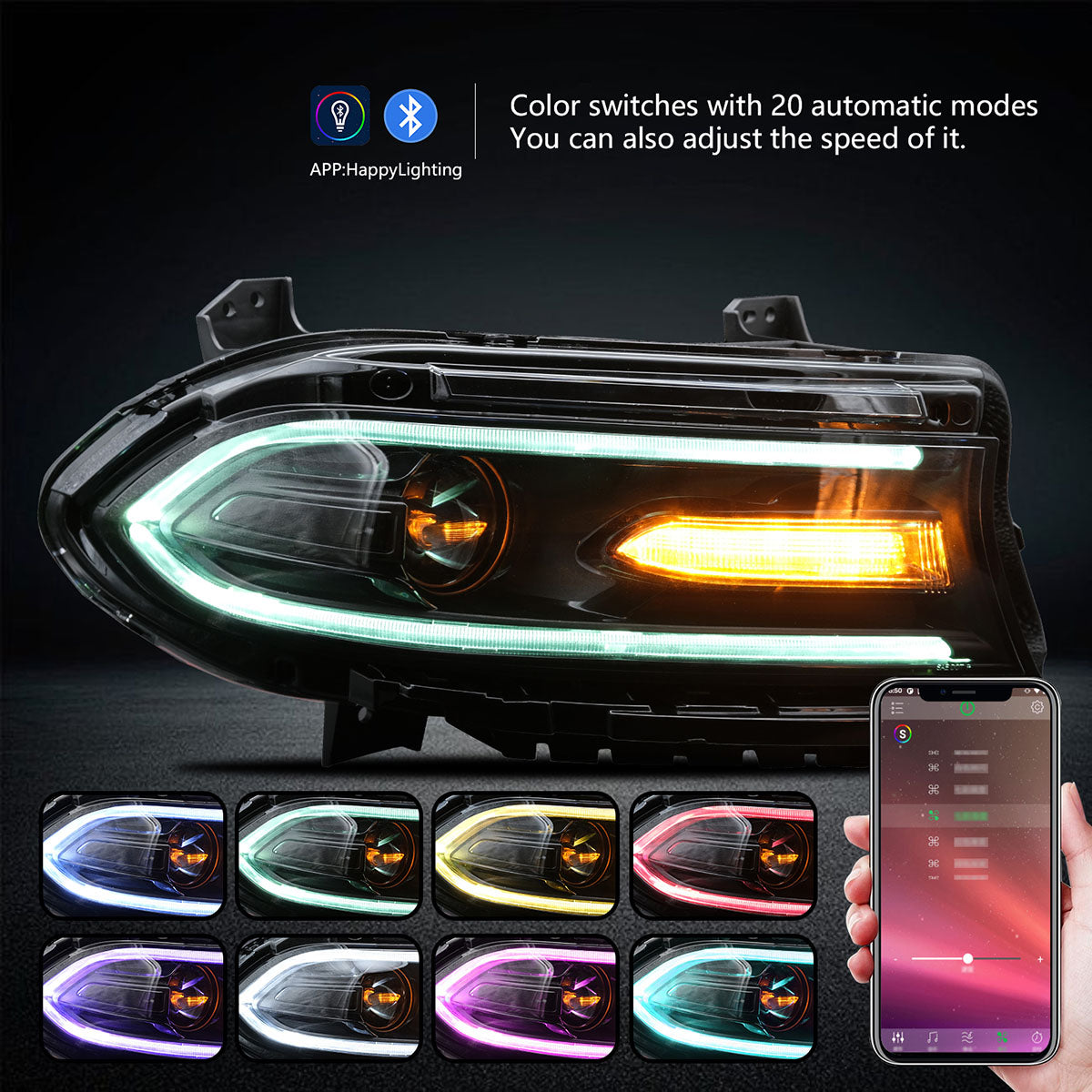 2015-2023 Dodge Charger DRL LED Headlights Left Right Side w/ 7 Colors
