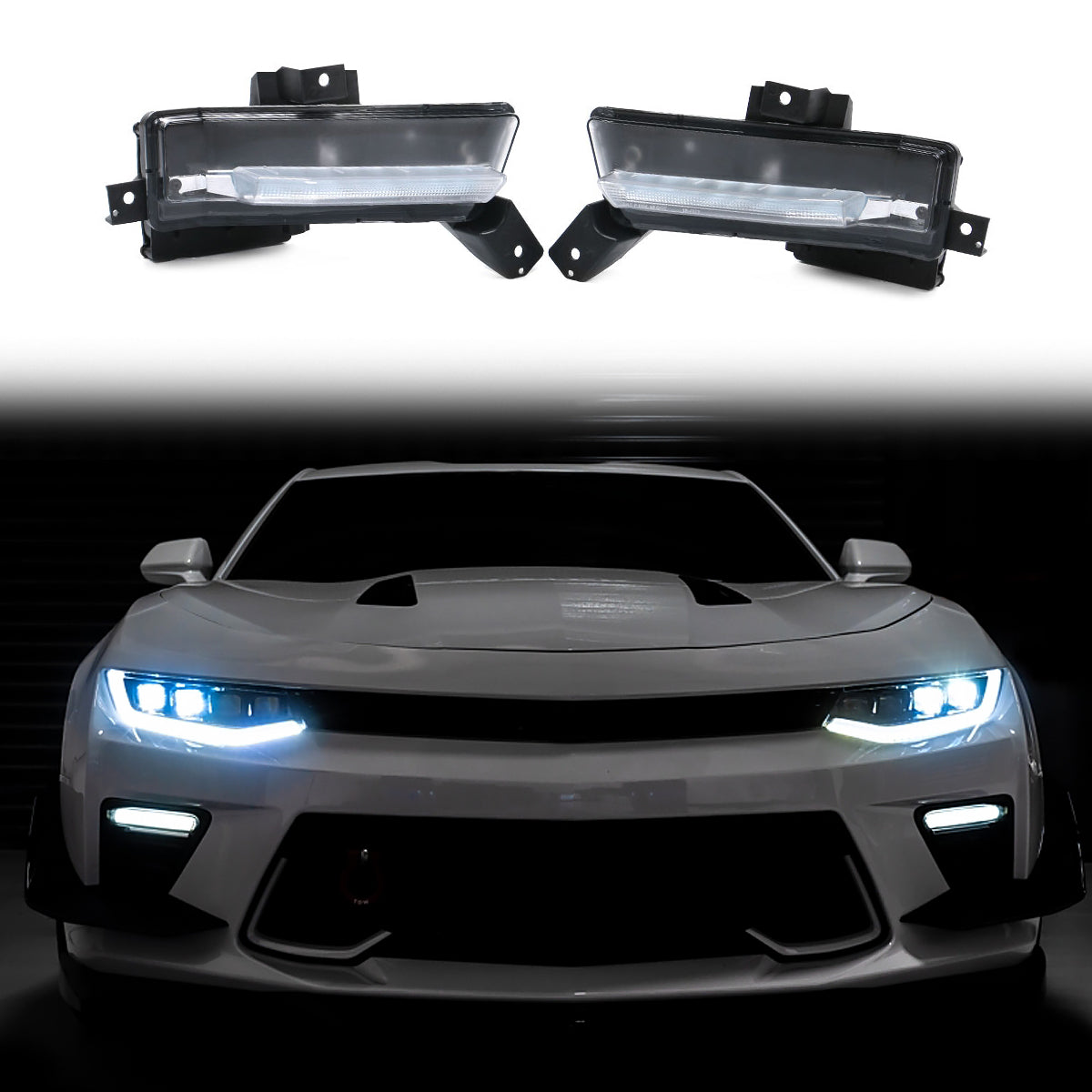 2016-2018 Chevy Camaro SS Black Housing Clear Lens Fog Lights Lamp ABS