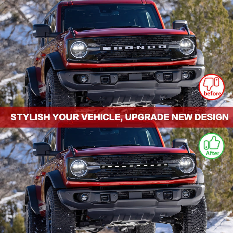 2021-2025 Ford Bronco 2/4 Door Front Bumper Grille Lights Black