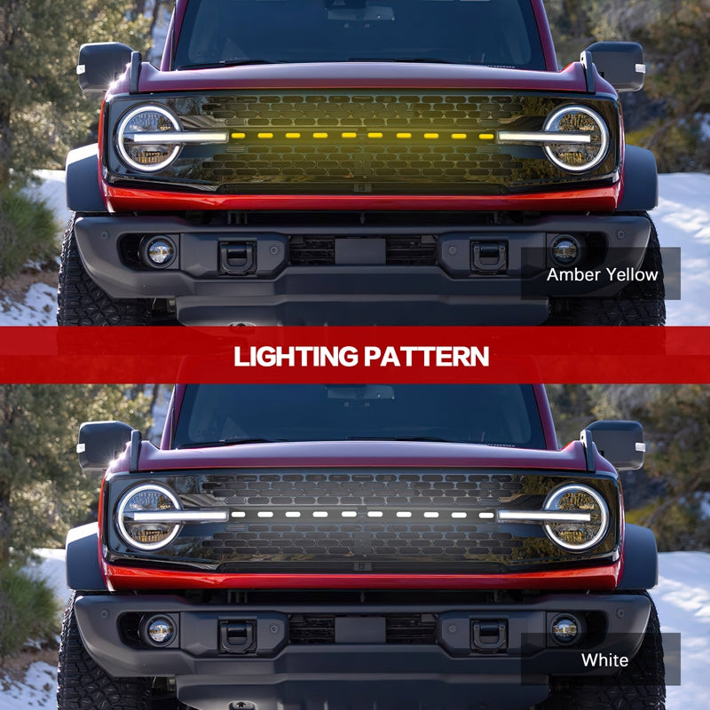 2021-2025 Ford Bronco 2/4 Door Front Bumper Grille Lights Black