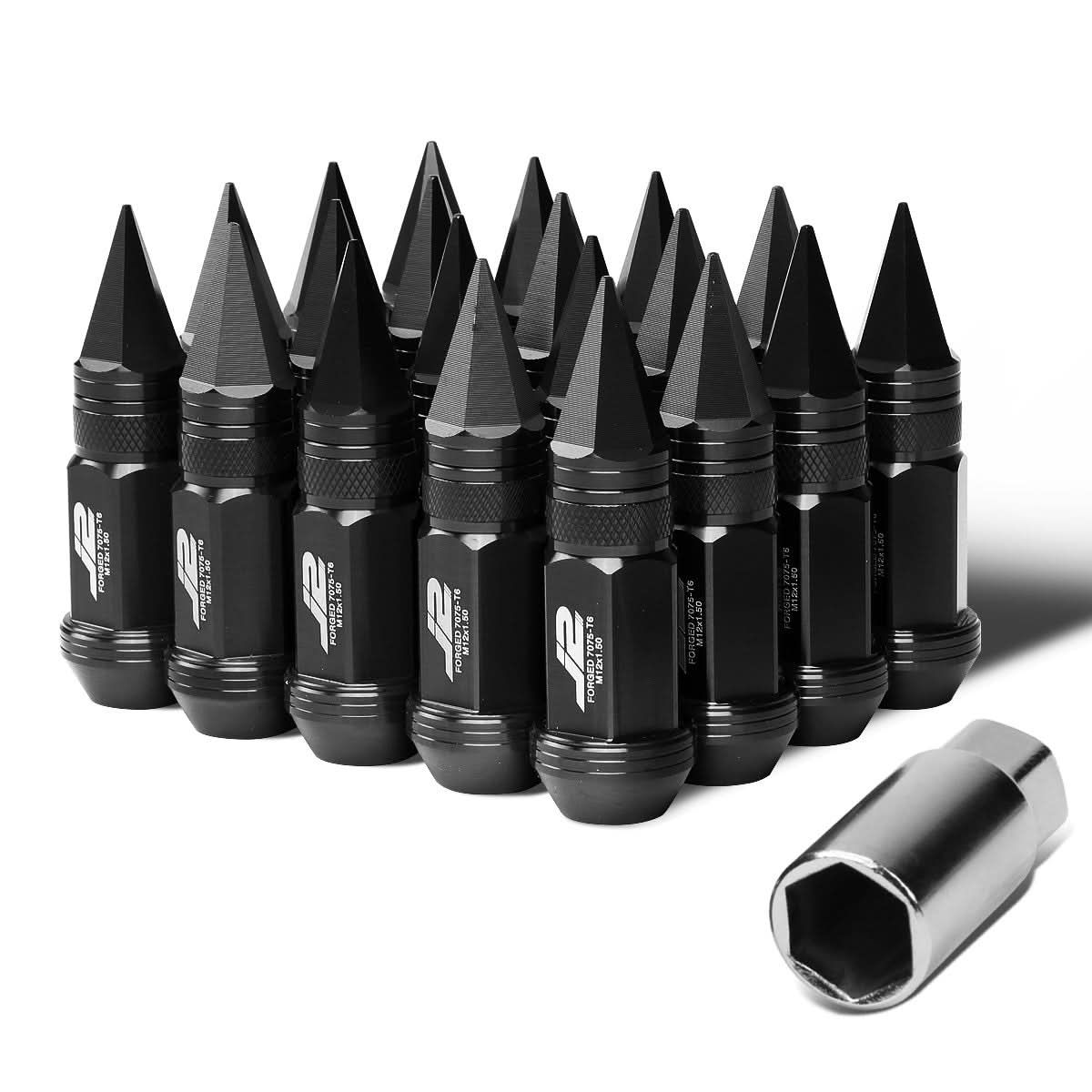 Spiked Cap Lug Nuts - Aluminum - 80MM - M12X1.5 - 20PCS w/ Adapter