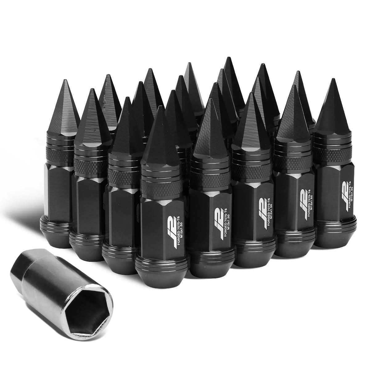 Spiked Cap Lug Nuts - Aluminum - 80MM - M12X1.5 - 20PCS w/ Adapter