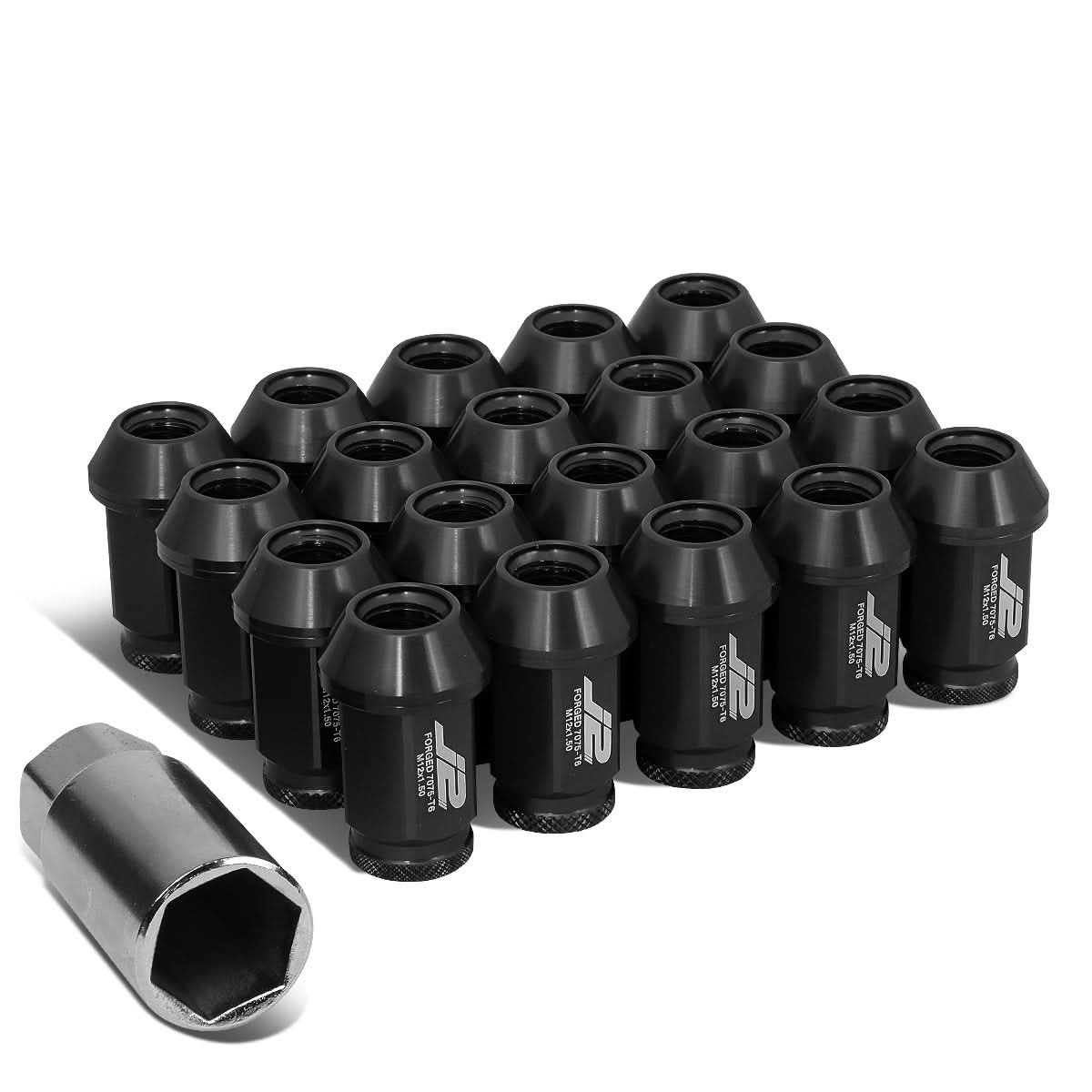 Aluminum Lug Nuts Open-End 40MM M12X1.5 20PCS with Adapter Black