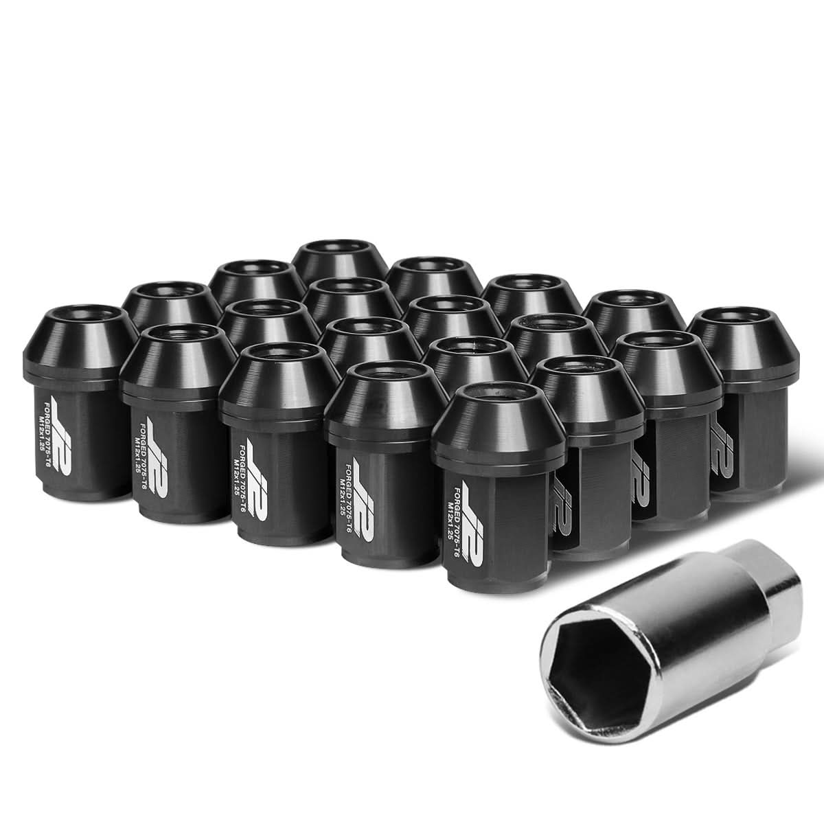 Universal Aluminum Close-End Lug Nuts - M12X1.25 35MM 20PCS Black