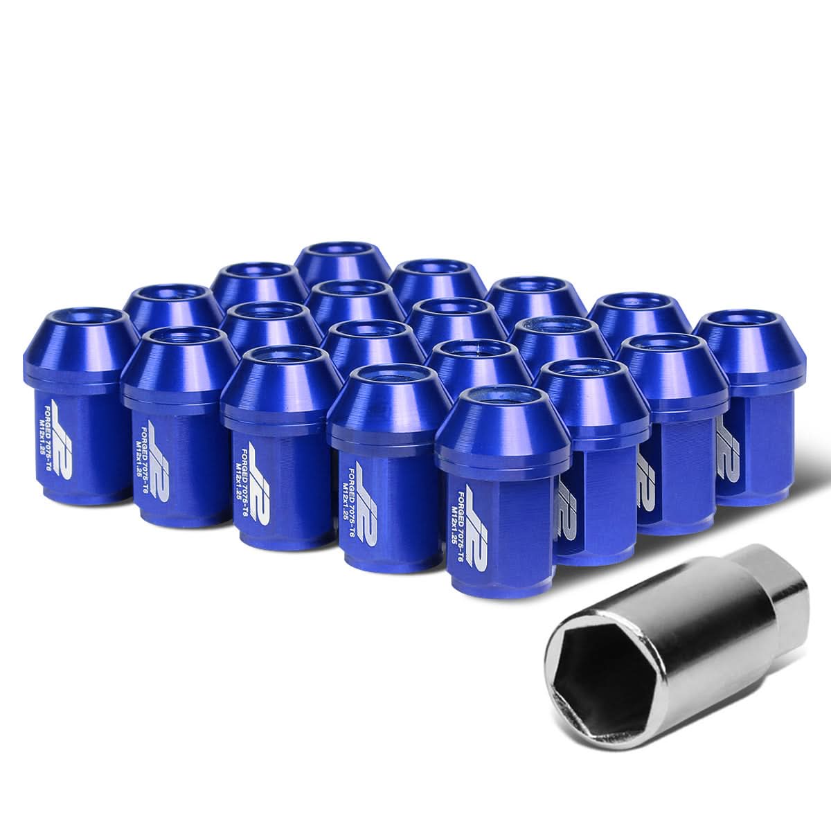 Universal Aluminum Close-End Lug Nuts 35MM M12X1.25 20PCS w/ Adapter Blue