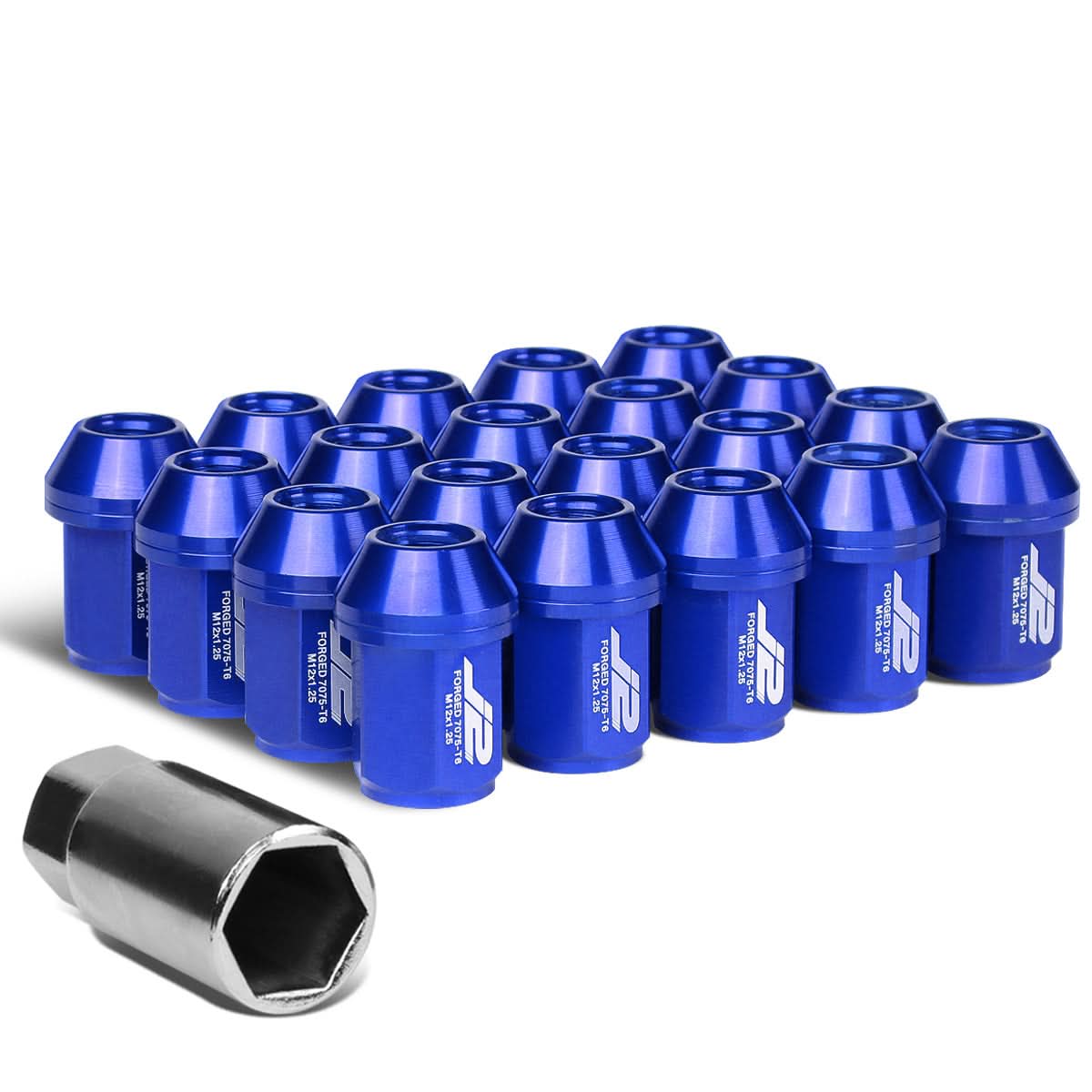 Universal Aluminum Close-End Lug Nuts 35MM M12X1.25 20PCS w/ Adapter Blue