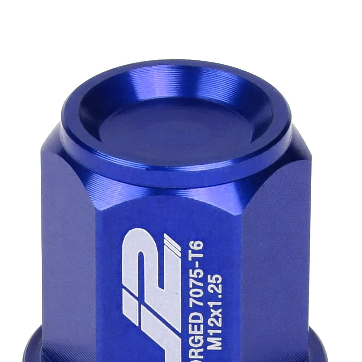Universal Aluminum Close-End Lug Nuts 35MM M12X1.25 20PCS w/ Adapter Blue