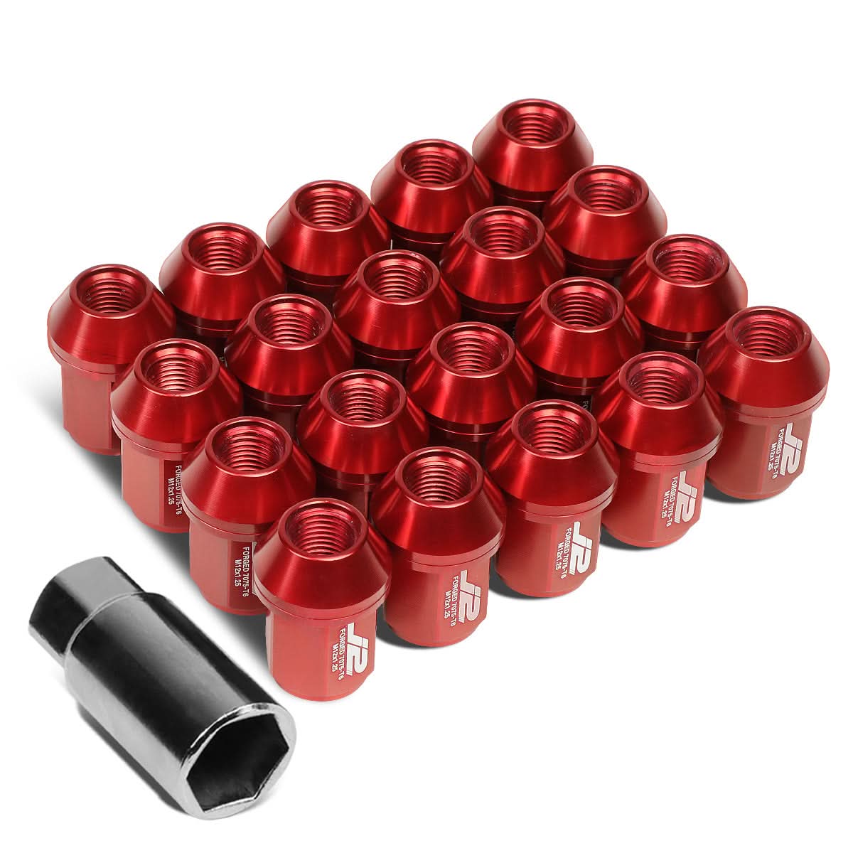 Aluminum Close-End Lug Nuts 35MM M12X1.25 Red 20PCS w/ Adapter