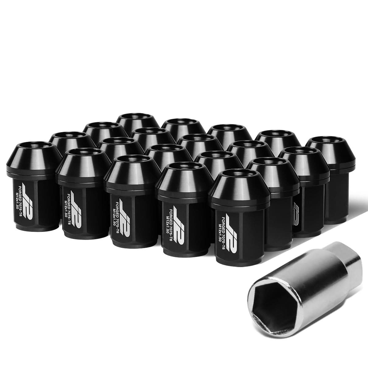 Universal Aluminum Lug Nuts Close End 35mm M12x1.5 20pc with Adapter Black