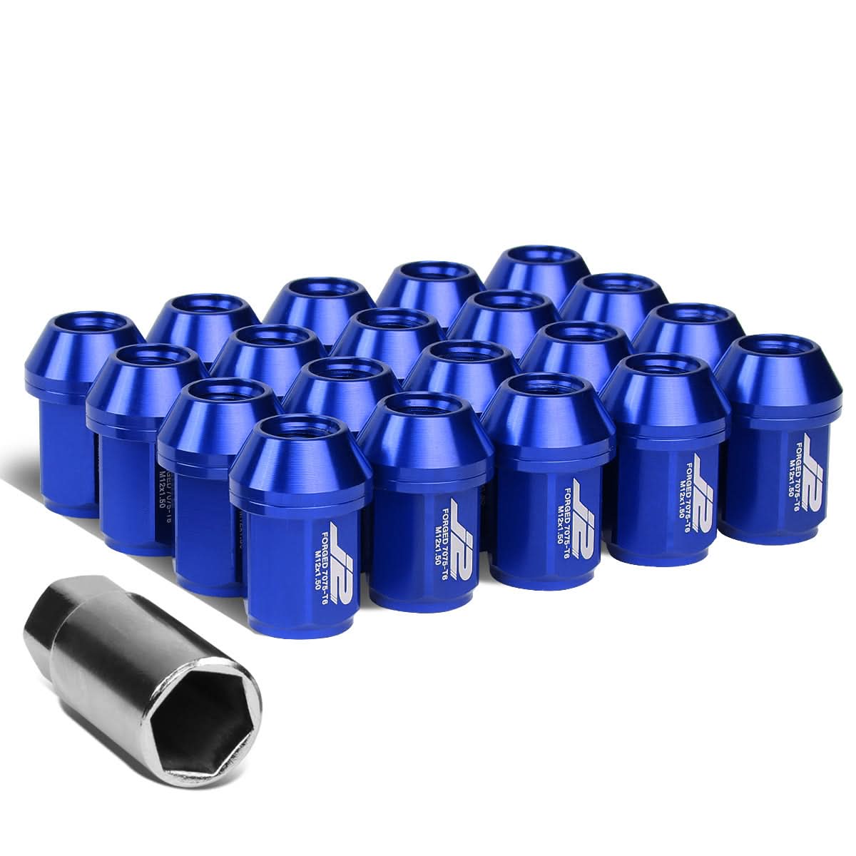 Aluminum Close-End Lug Nuts 35MM M12X1.5 20PCS with Adapter Blue