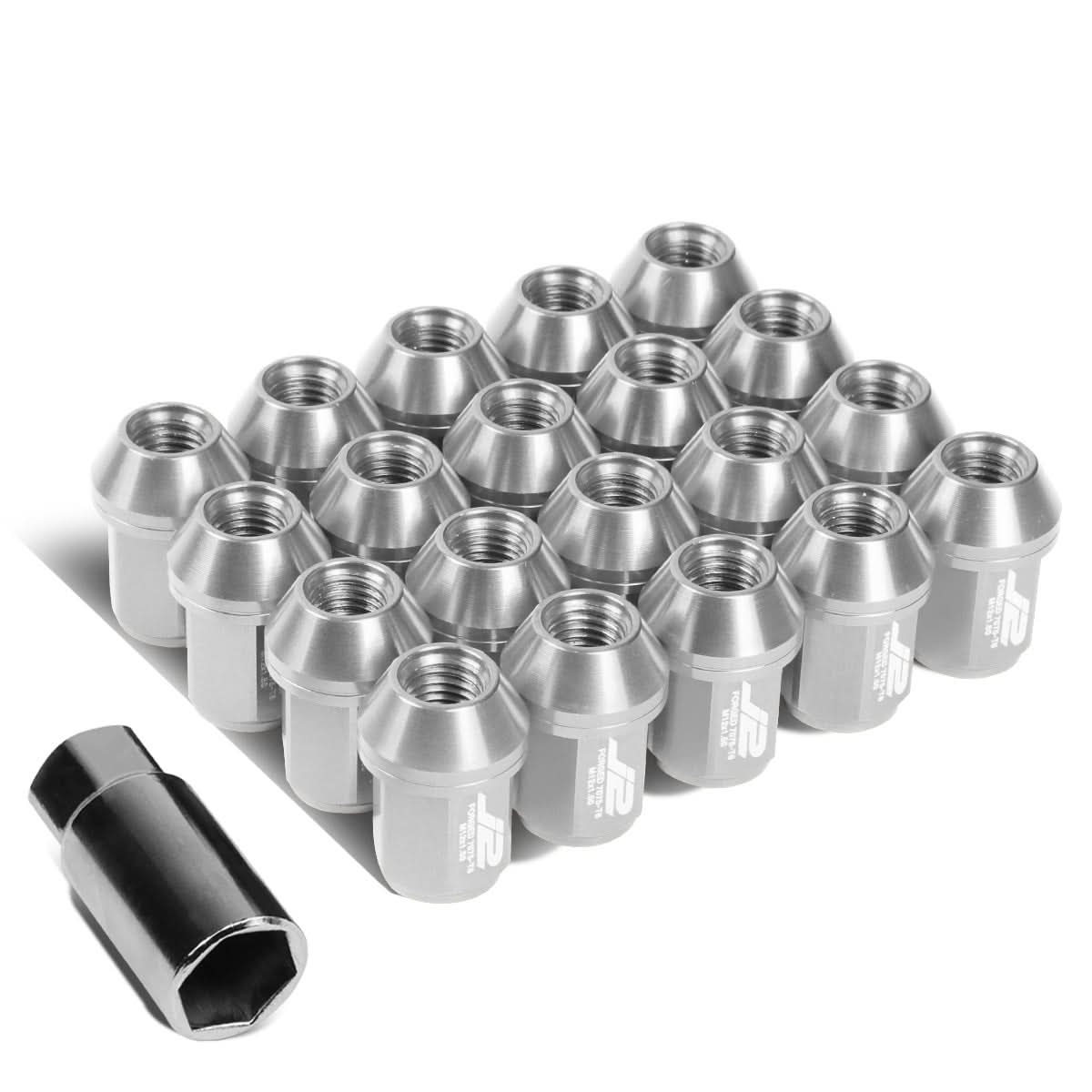 Aluminum Close-End Lug Nuts 35MM M12X1.5 20PCS w/ Adapter Silver