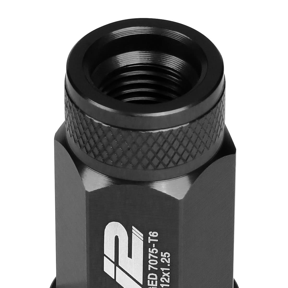 Aluminum Lug Nuts M12x1.25 Open End 70mm 20pc Set with Key Black