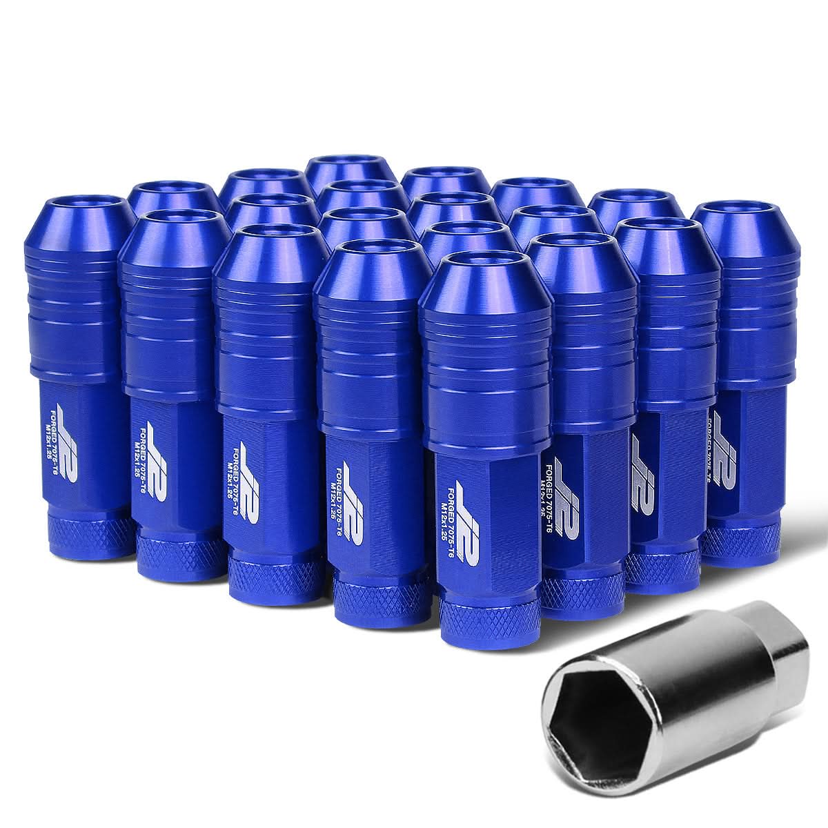 Aluminum Lug Nuts Open End 70mm M12x1.25 20pc Set with Key Blue