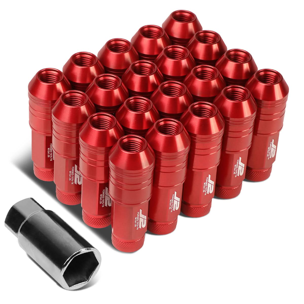 Red Aluminum Lug Nuts M12x1.25 Open End 70mm 20pc Set w/ Key