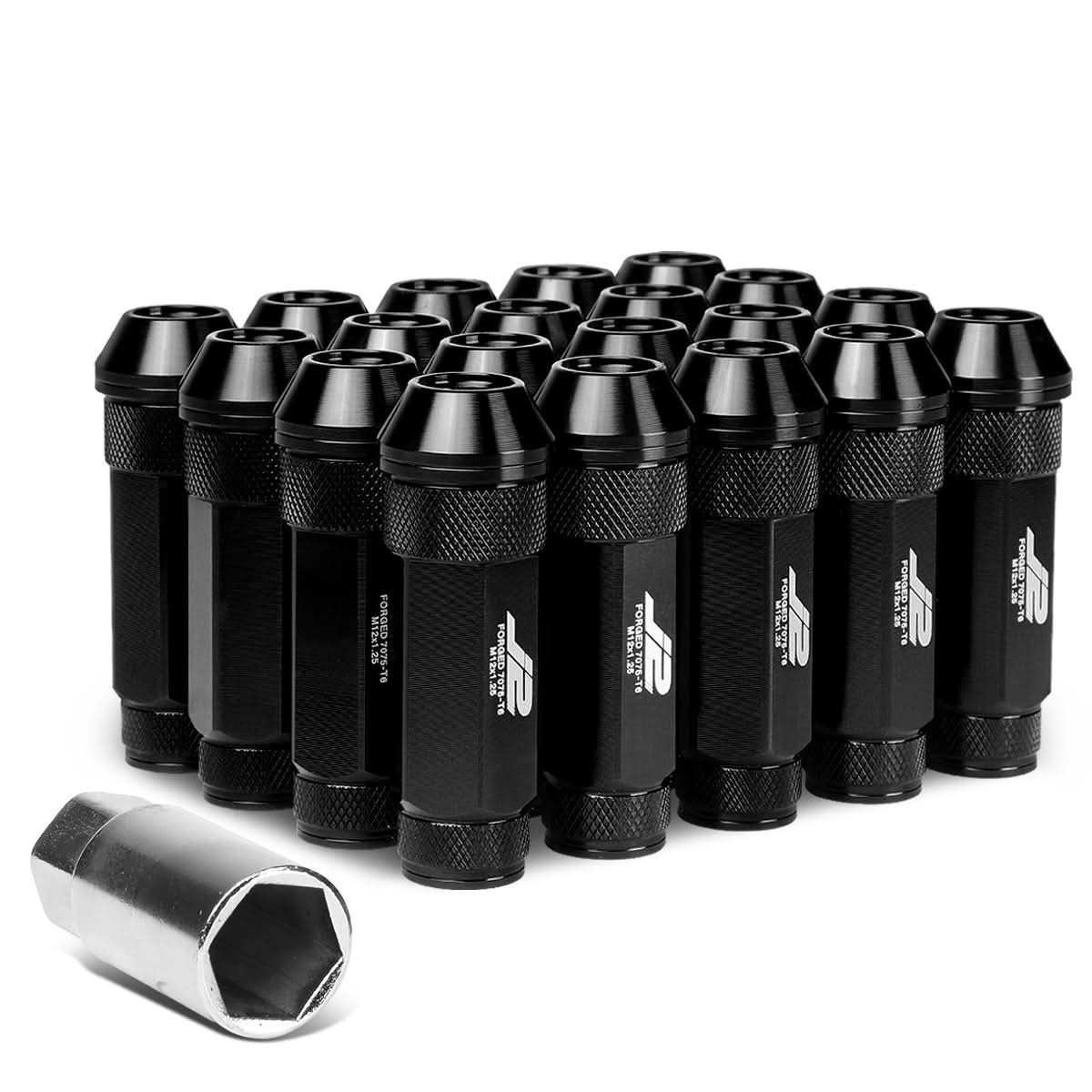 Aluminum Lug Nuts Open-End 70MM M12X1.25 20PCS w/ Adapter Black