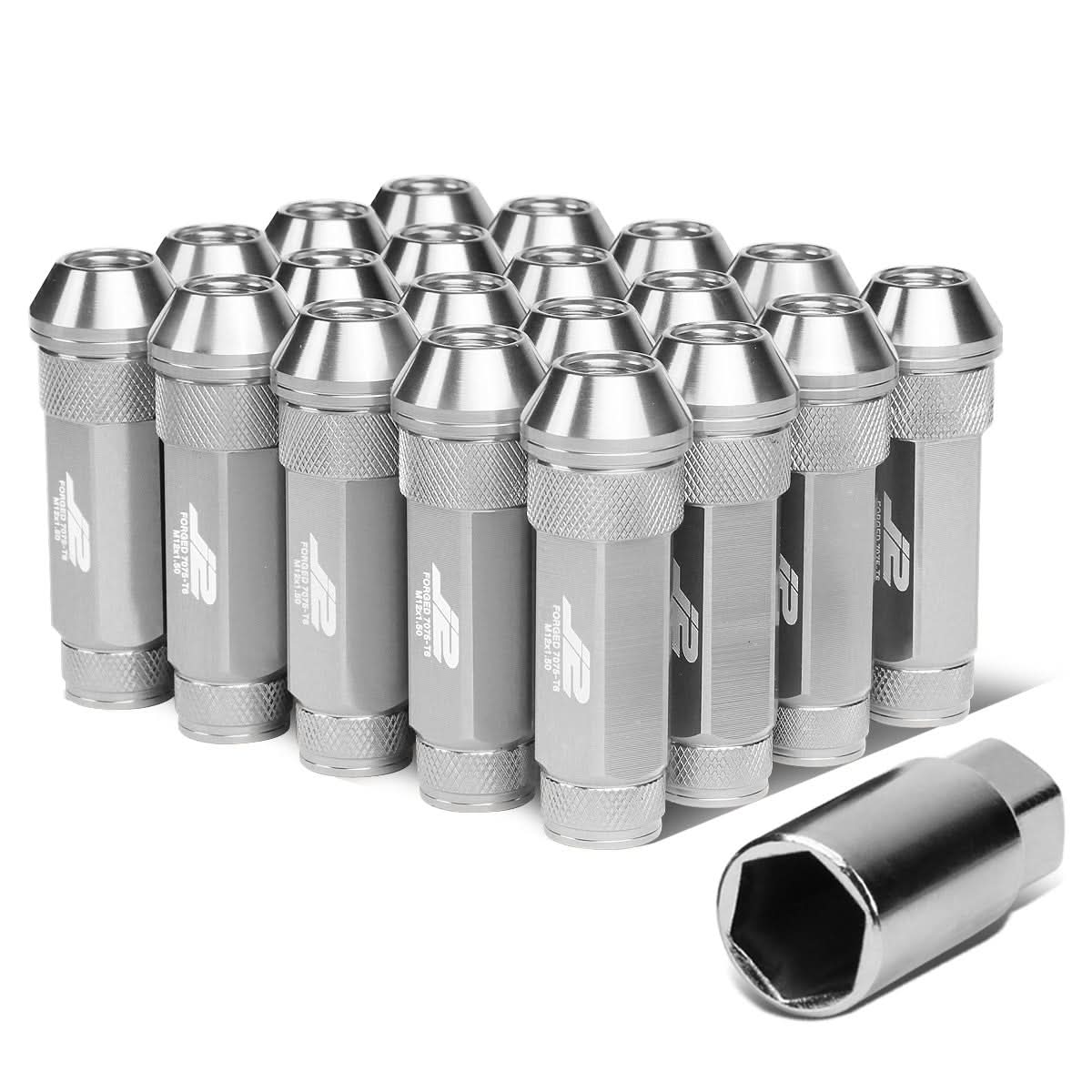 Aluminum Lug Nuts 70MM Open End M12X1.5 20PCS with Key Silver
