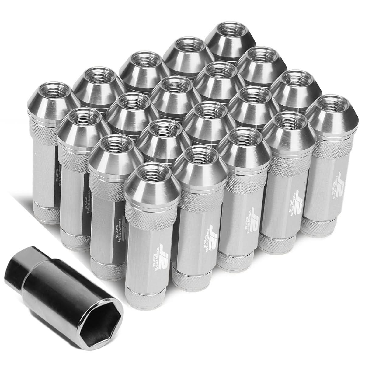Aluminum Lug Nuts 70MM Open End M12X1.5 20PCS with Key Silver