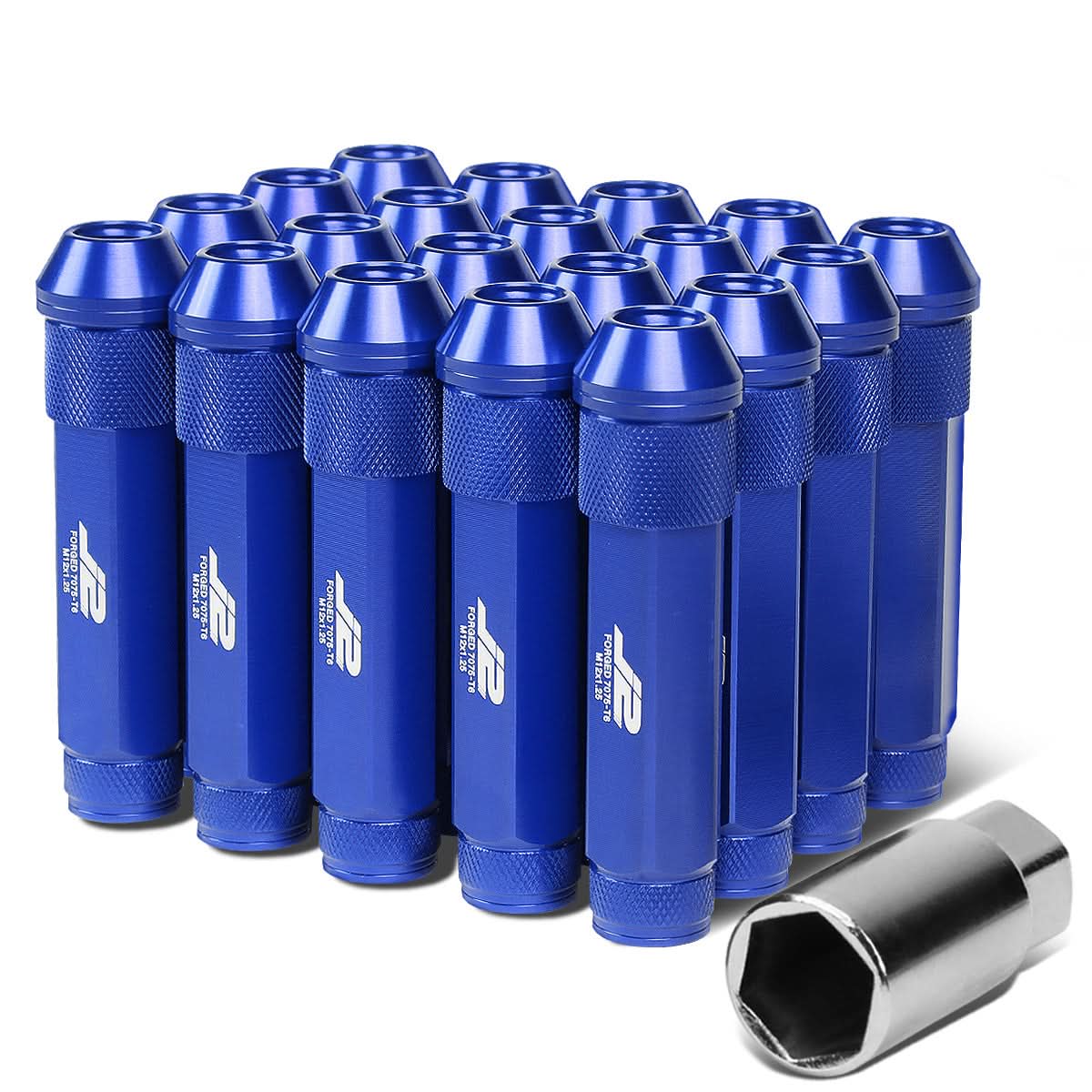 Aluminum Lug Nuts Open End 90mm M12x1.25 20pc Set with Adapter Blue